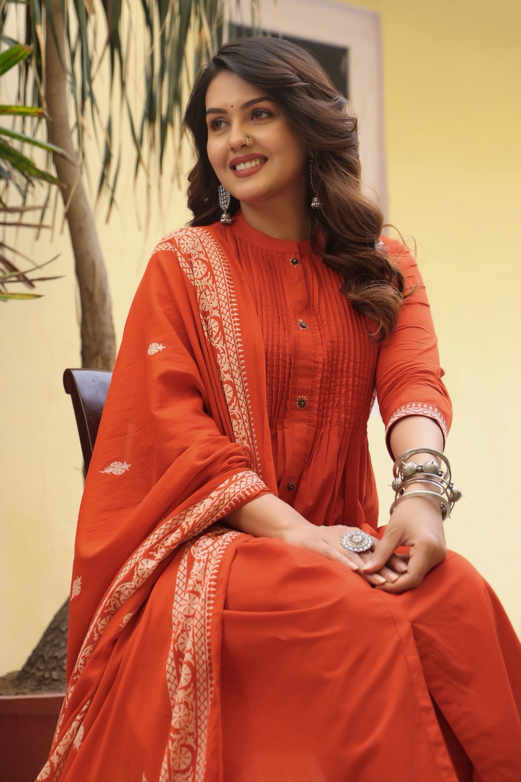 Elegant Maroon Ethnic Ensemble in Heritage Courtyard 3 pcs kurti set - Image 2