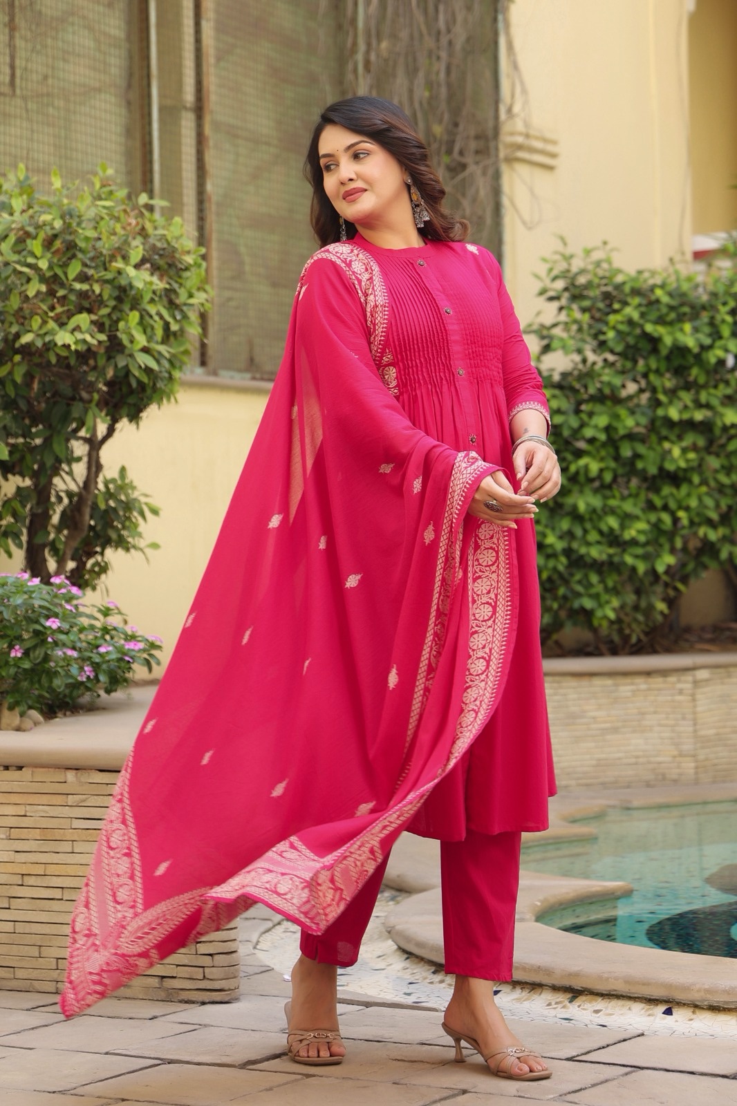 Elegant Maroon Ethnic Ensemble in Heritage Courtyard 3 pcs kurti set - Image 5