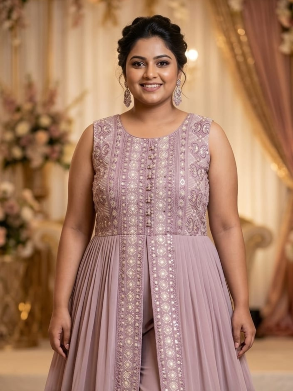 Elegant Mauve Embroidered Anarkali Kurti Set for Women