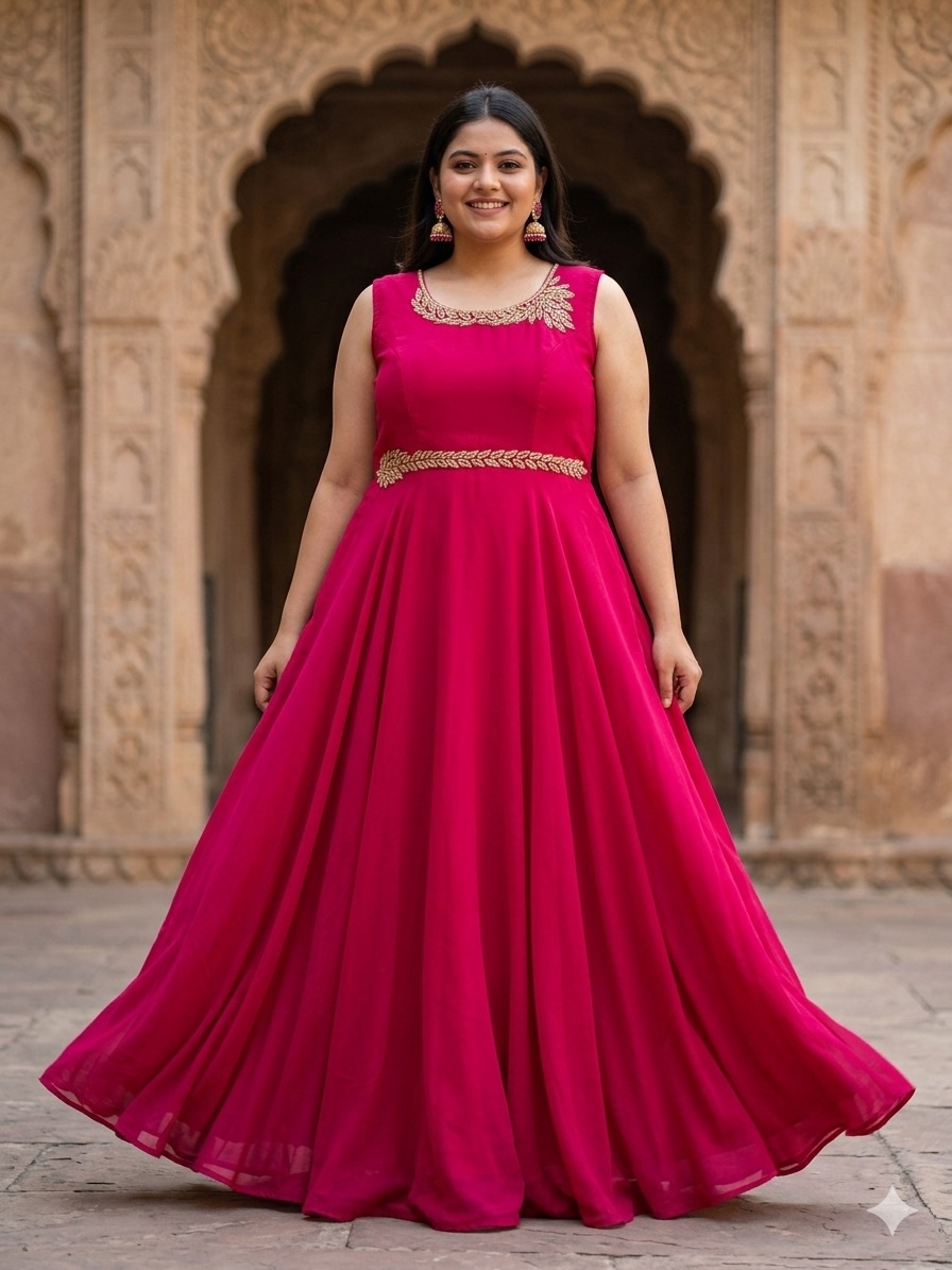 Siddhivinaayak Rani Pink Pure Georgette Embroidered Flared Gown - Image 2