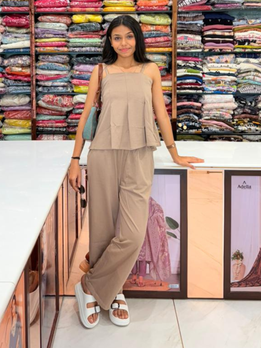 Women's Beige Sleeveless Co-Ord Set | Relaxed Fit Casual Lounge Wear