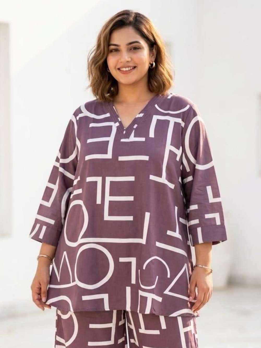 SC W.CORD SET TRADITIONAL – Women's Mauve Geometric Print Co-Ord Set