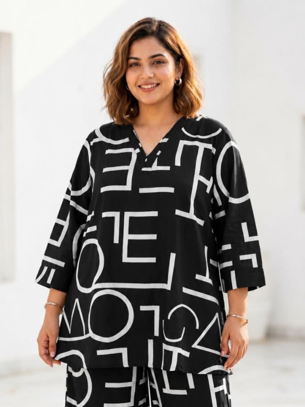 SC W.CORD SET TRADITIONAL – Women's Black Geometric Print Co-Ord Set