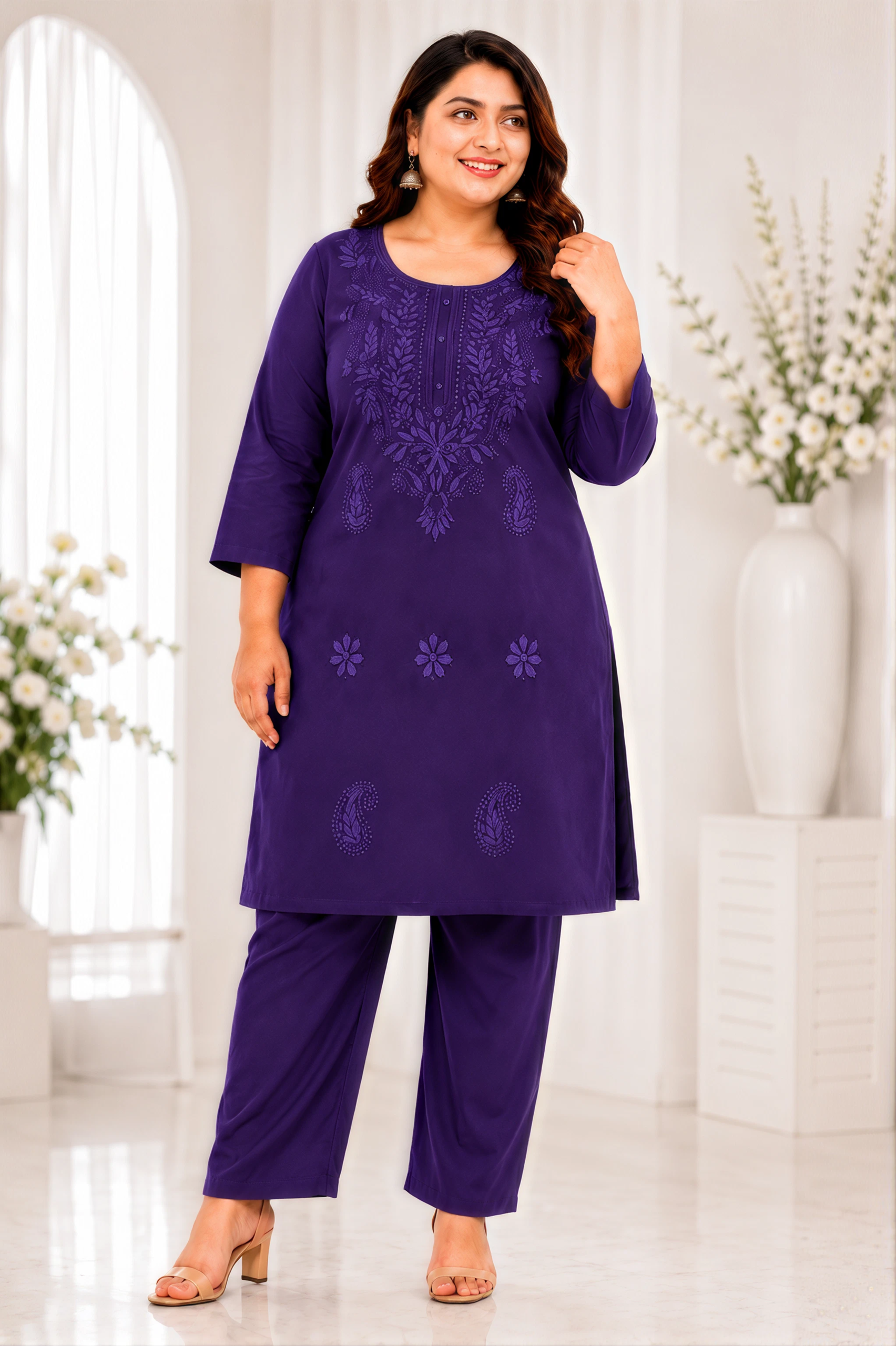 Premium Cotton Embroidered Cord Set | Elegant Daily Wear | Plus Size Collection - Image 4