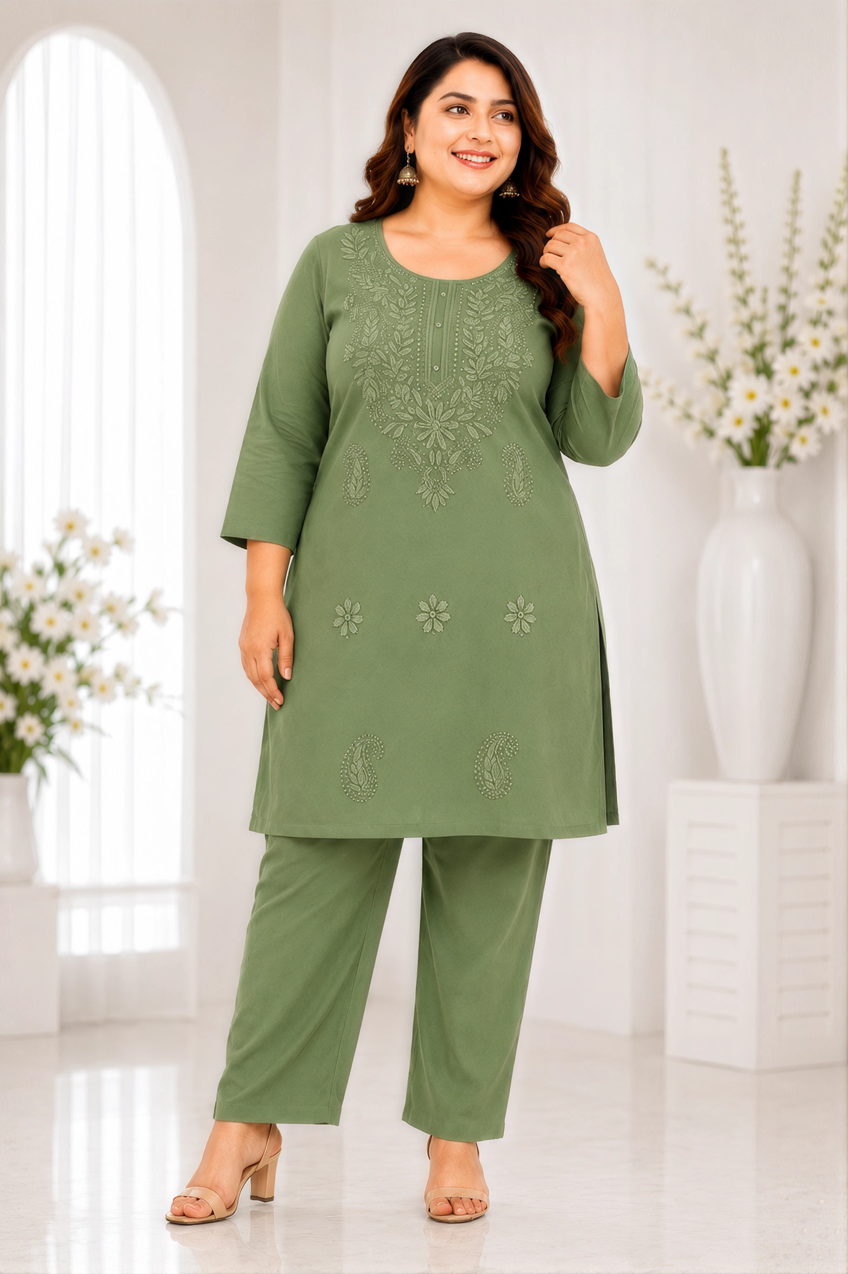 Premium Cotton Embroidered Cord Set | Elegant Daily Wear | Plus Size Collection - Image 2