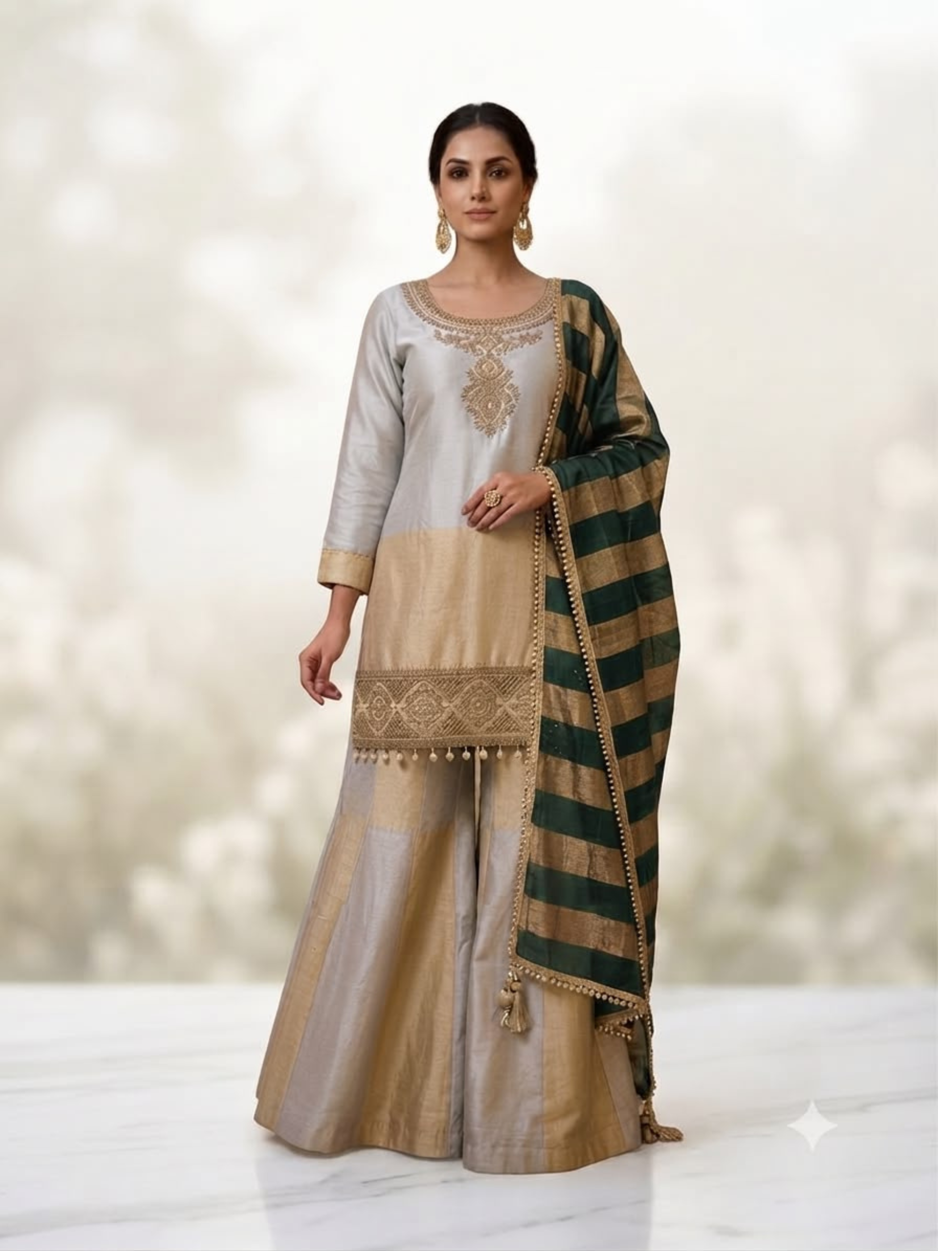 Premium Embroidered Kurta Palazzo 3-Piece Set - Image 3
