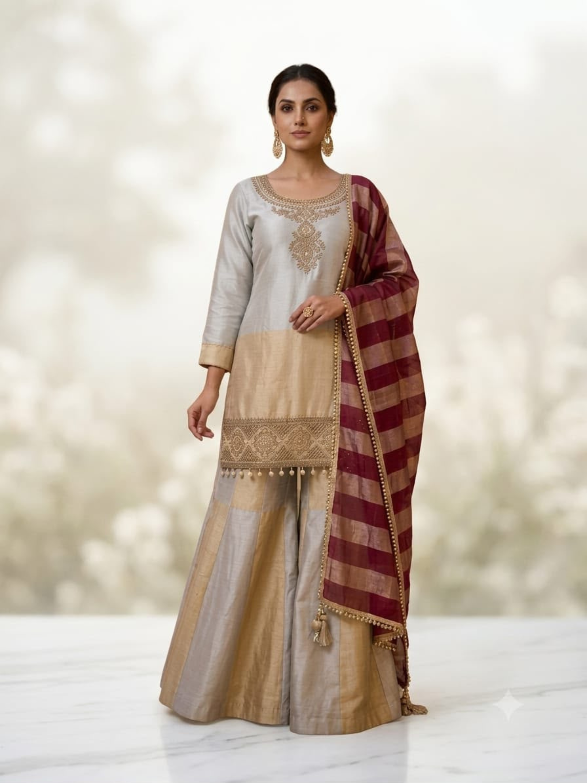 Premium Embroidered Kurta Palazzo 3-Piece Set