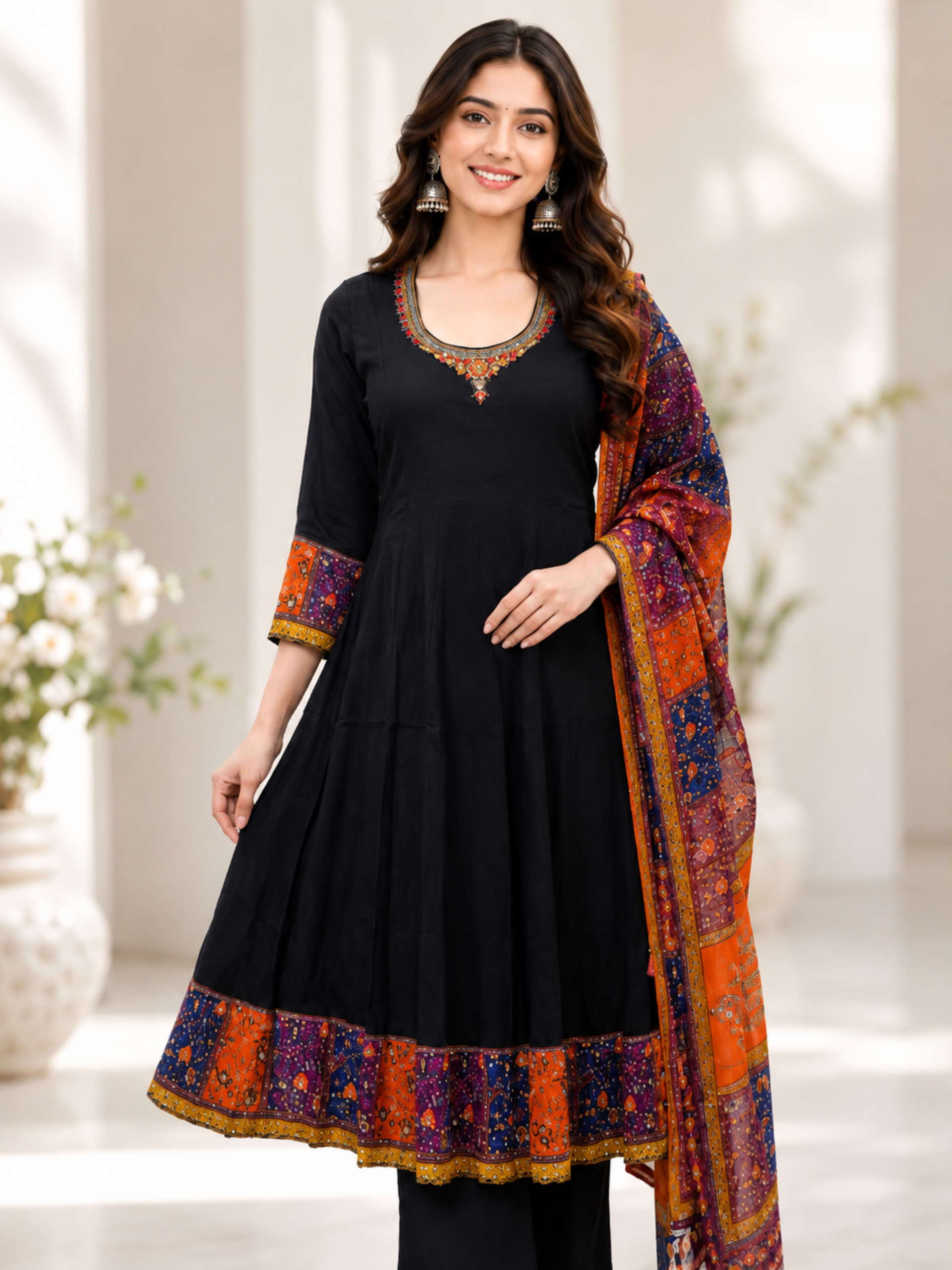 Premium silk Anarkali 3-Piece Suit Set | Elegant Black Ethnic Wear - Image 2