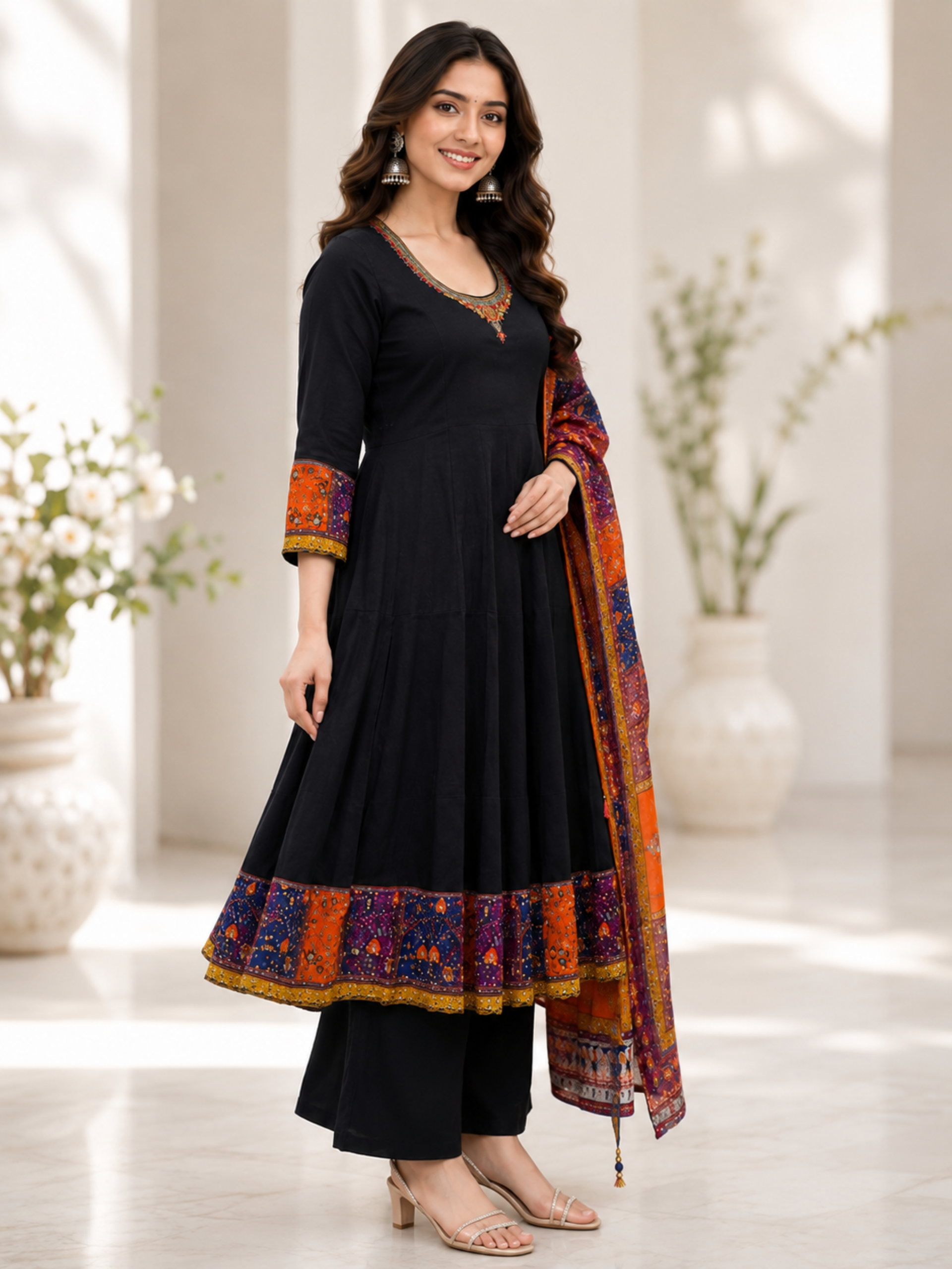 Premium silk Anarkali 3-Piece Suit Set | Elegant Black Ethnic Wear - Image 3