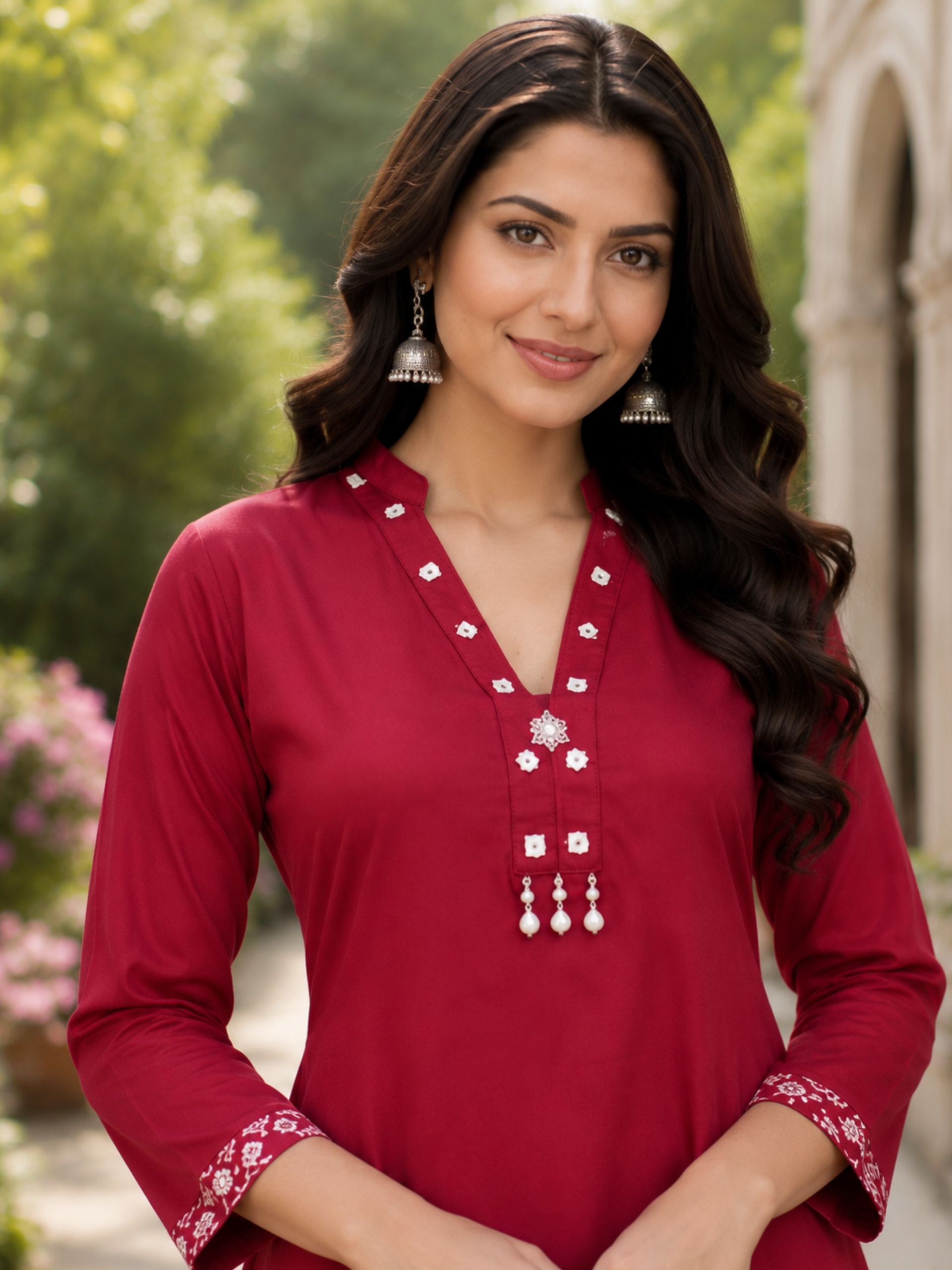 Siddhivinayak Women’s Premium A-Line Kurti with Printed Palazzo Set | 2-Piece Ethnic Wear | 3/4 Sleeves - Image 2