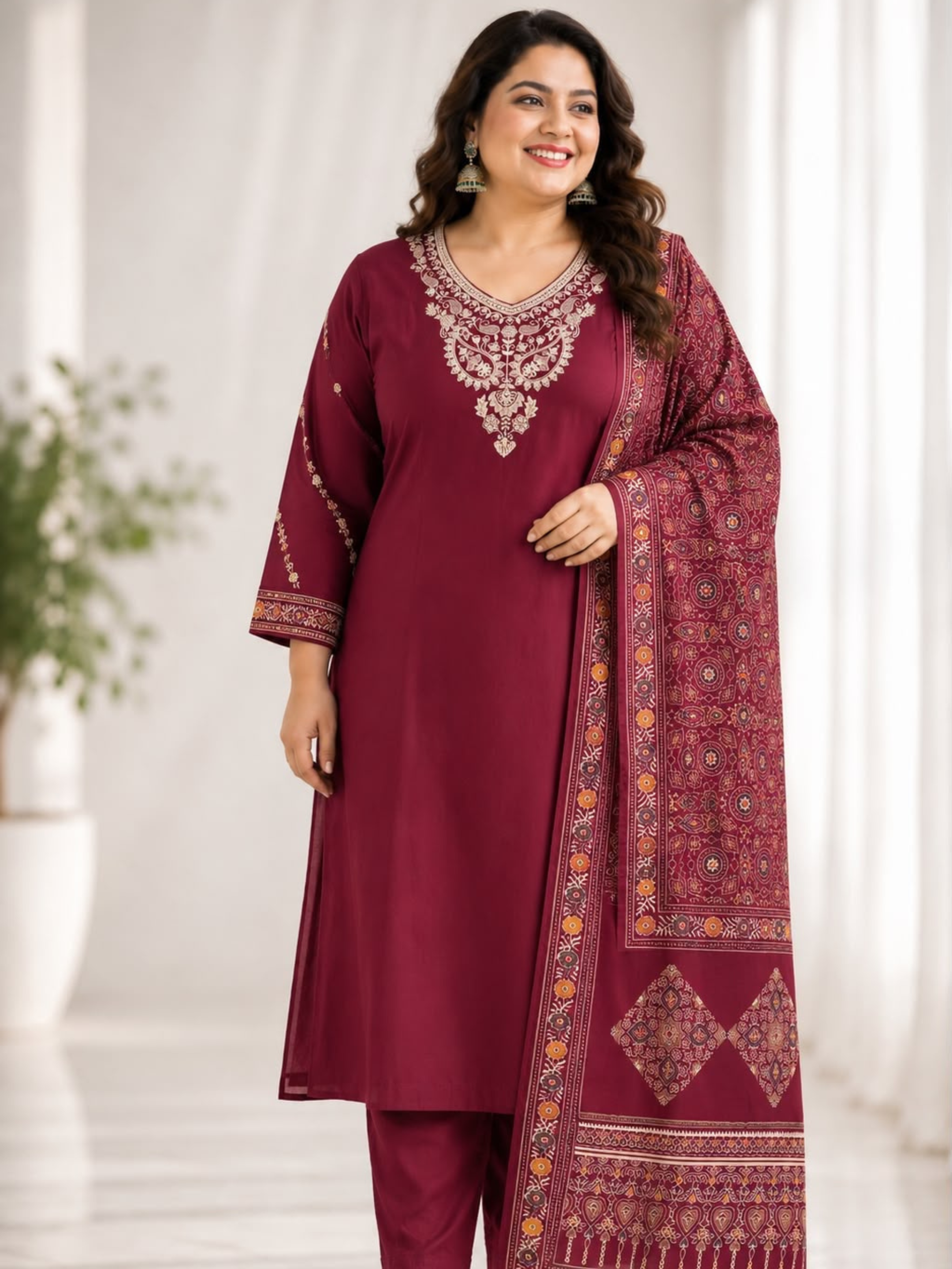 Siddhivinayak Premium Cotton 3-Piece Embroidered Kurti Set –Edition - Image 3