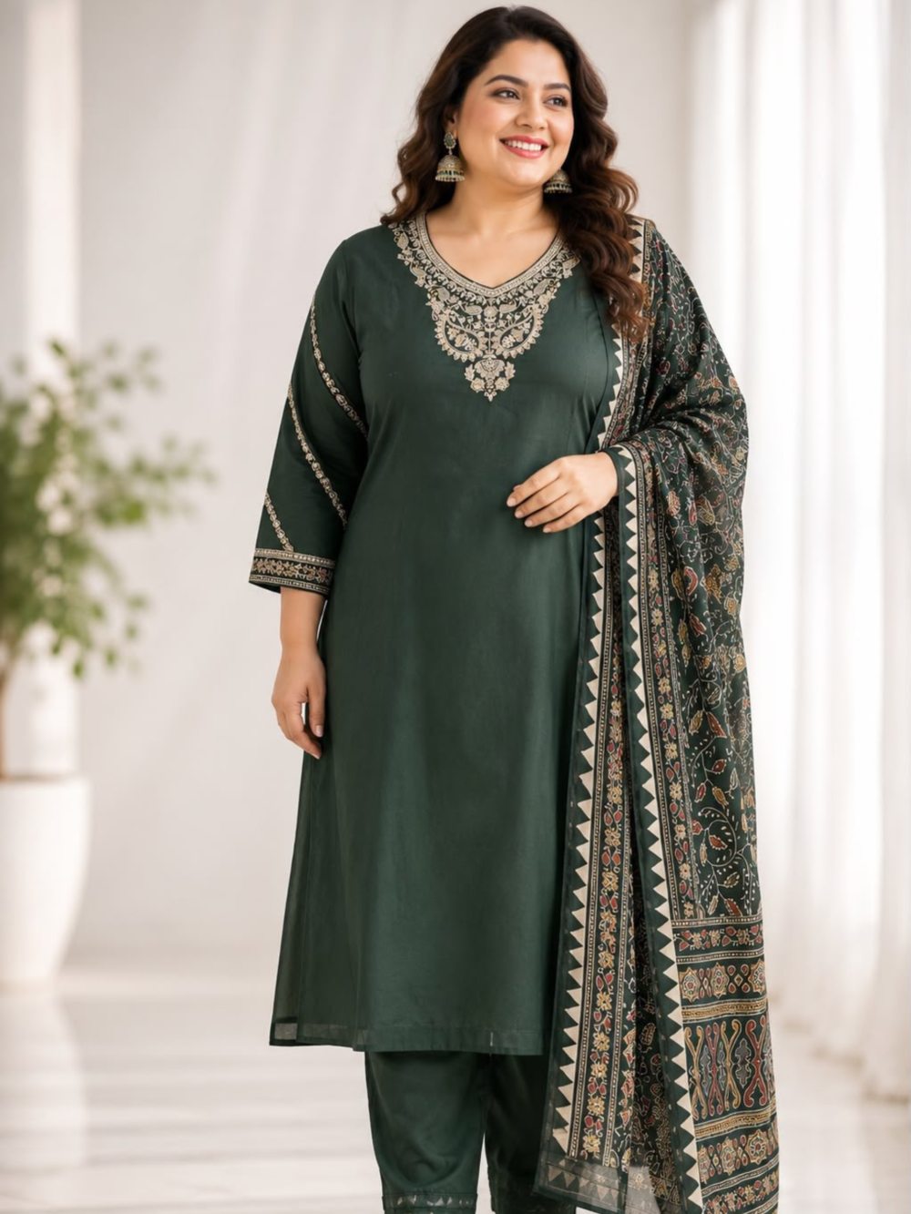 Siddhivinayak Premium Cotton 3-Piece Embroidered Kurti Set –Edition