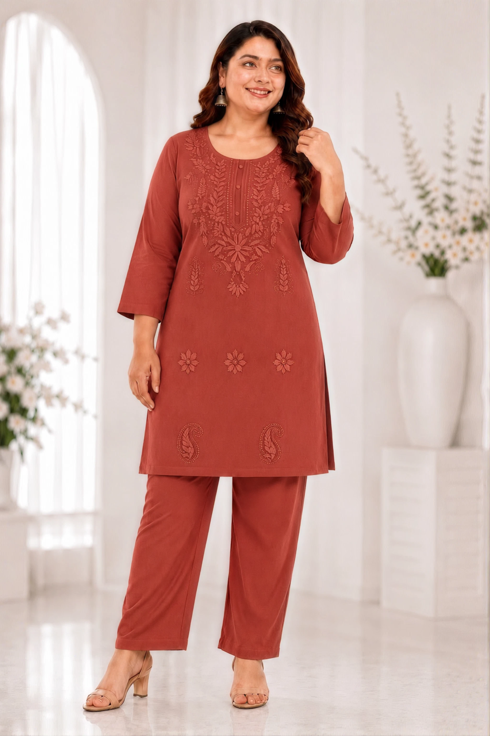 Premium Cotton Embroidered Cord Set | Elegant Daily Wear | Plus Size Collection