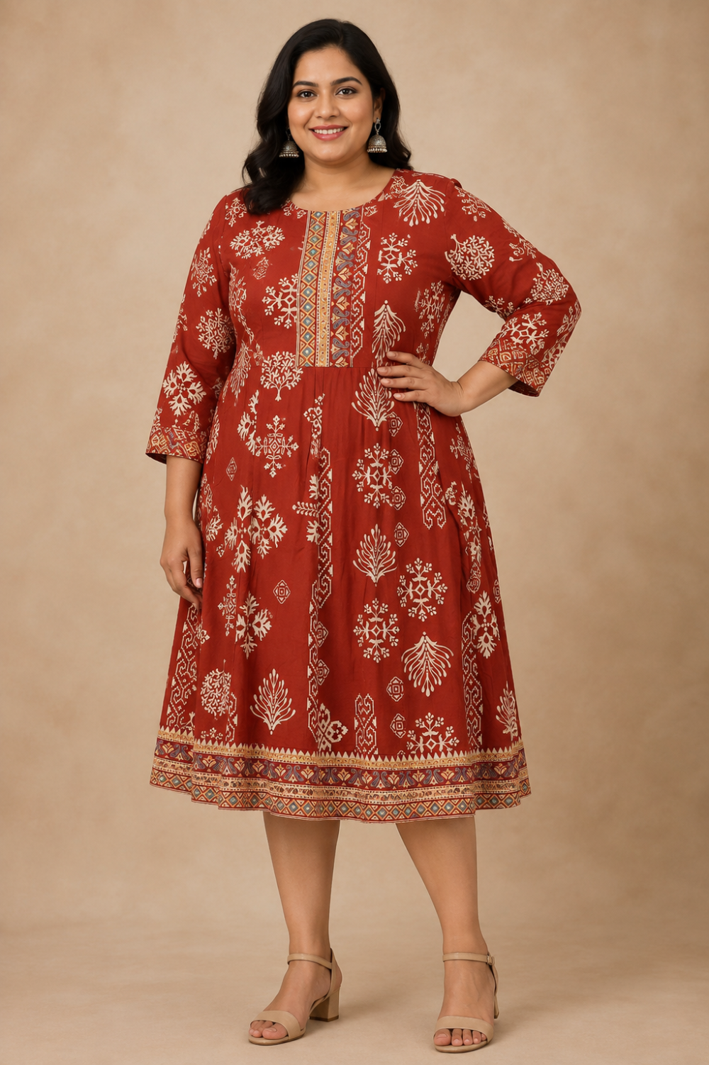 Red premium Reyon cotton kurti