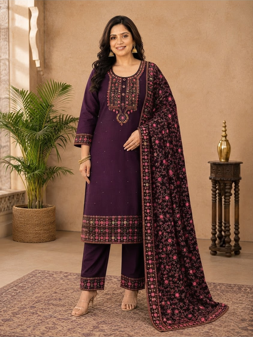 Premium Silk Embroidered 3-Piece Suit Set