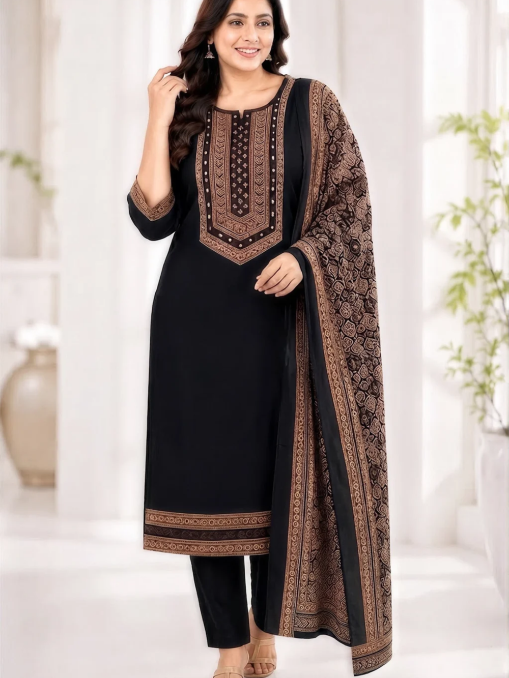 Black Printed Kurti with Matching Dupatta