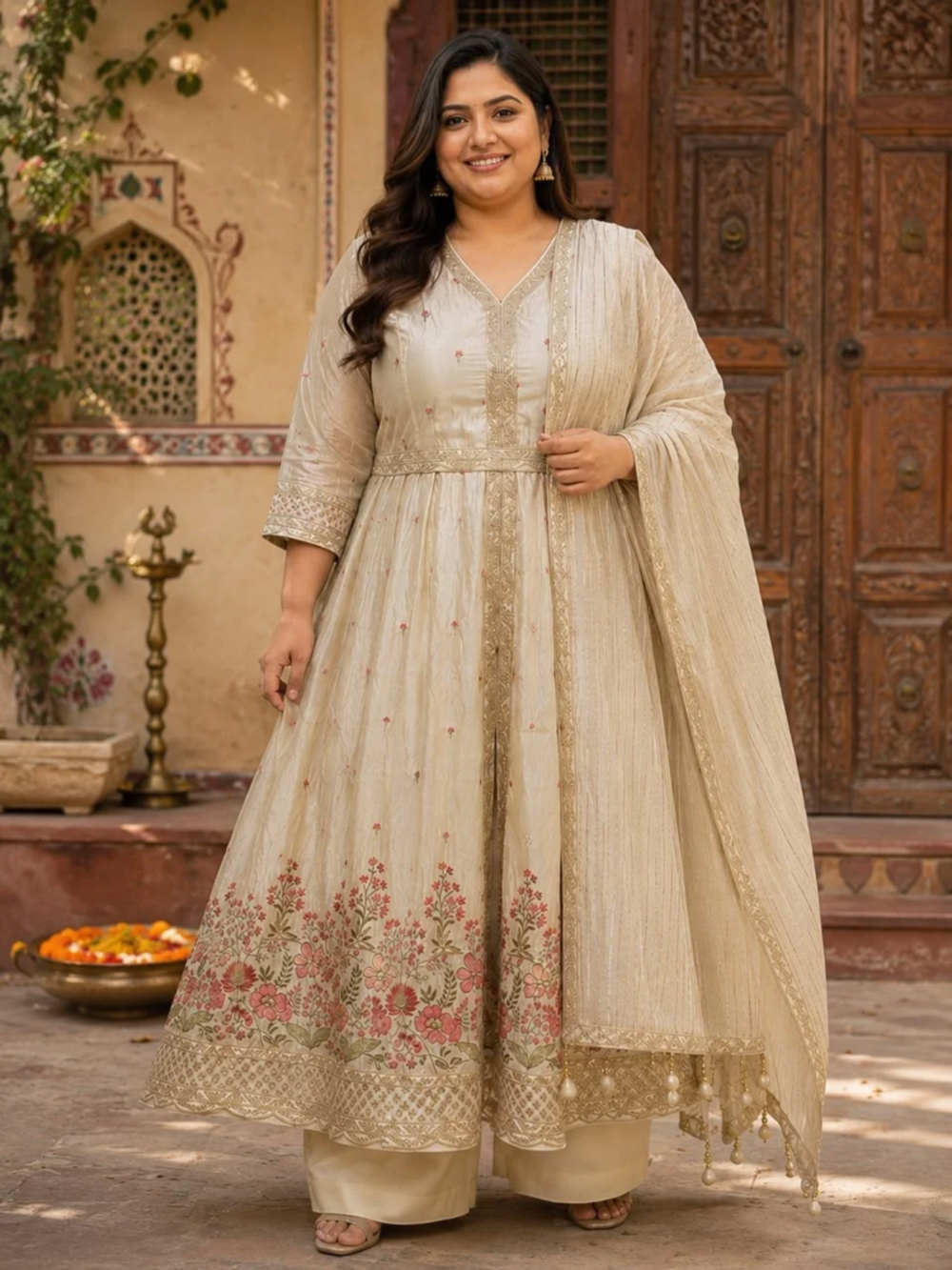 Floral Embroidered Anarkali Suit Set