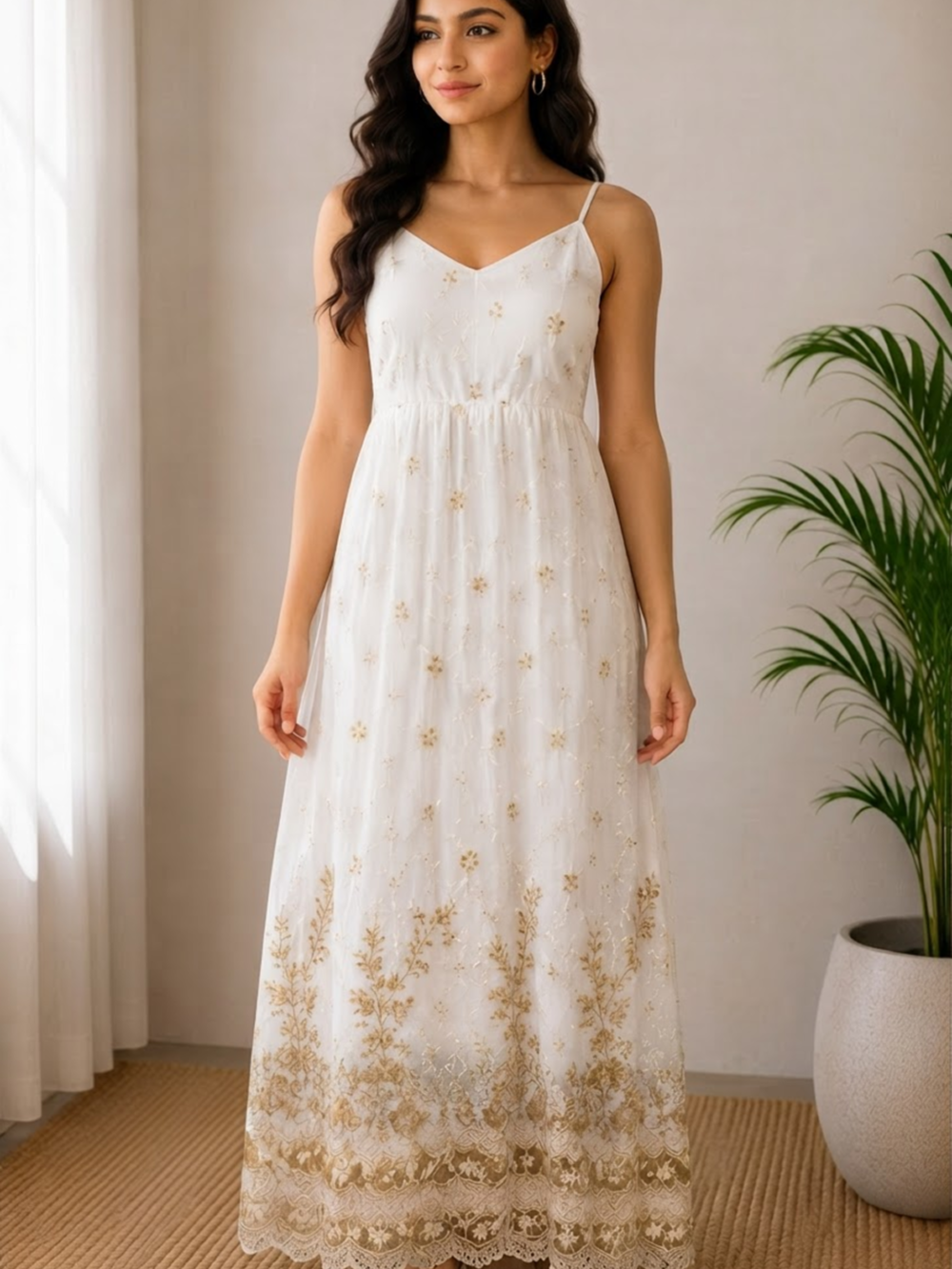 Elegant Floral Embroidered Maxi Dress