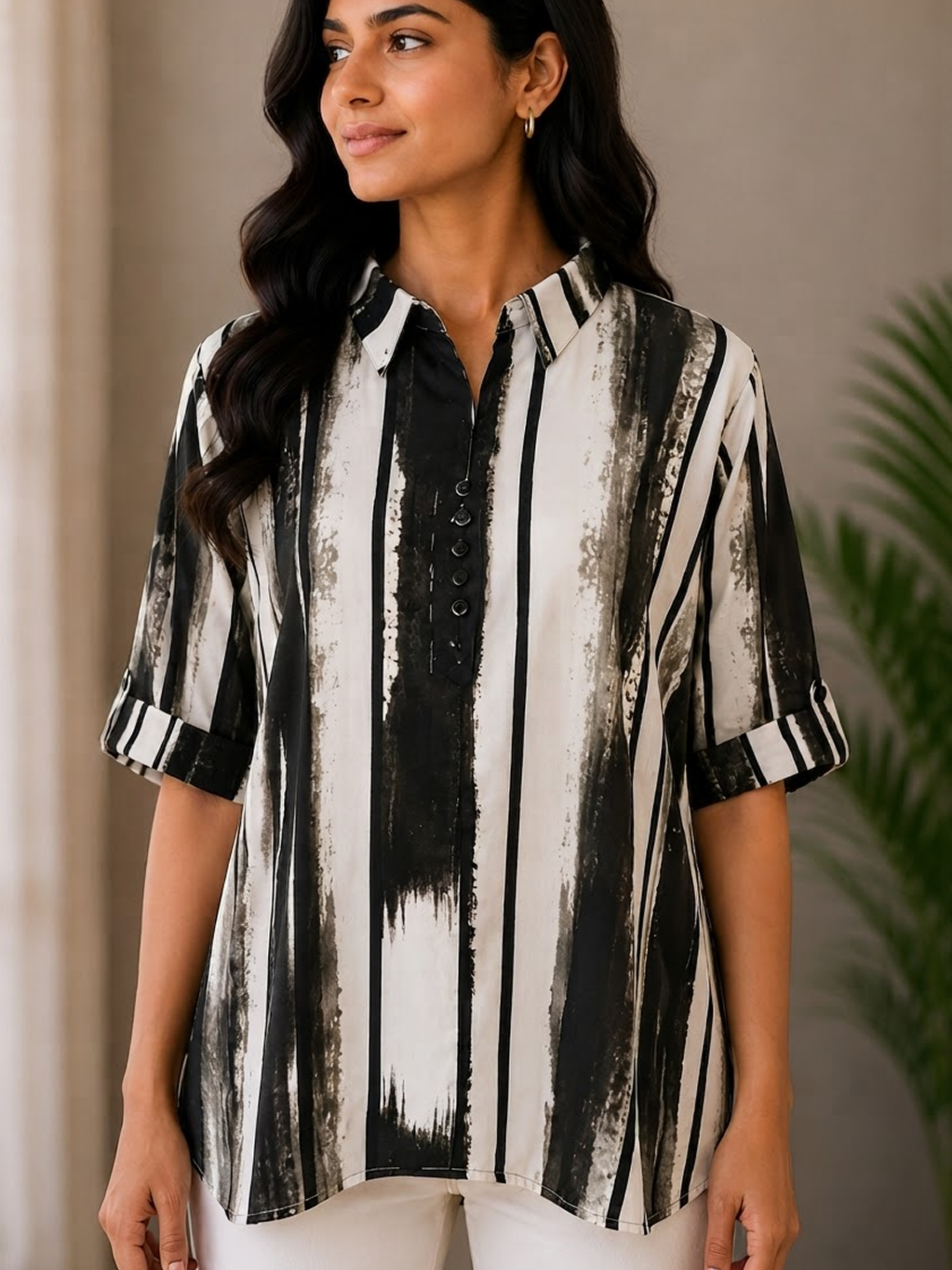 Black & White Striped Printed Women's Top - Image 2