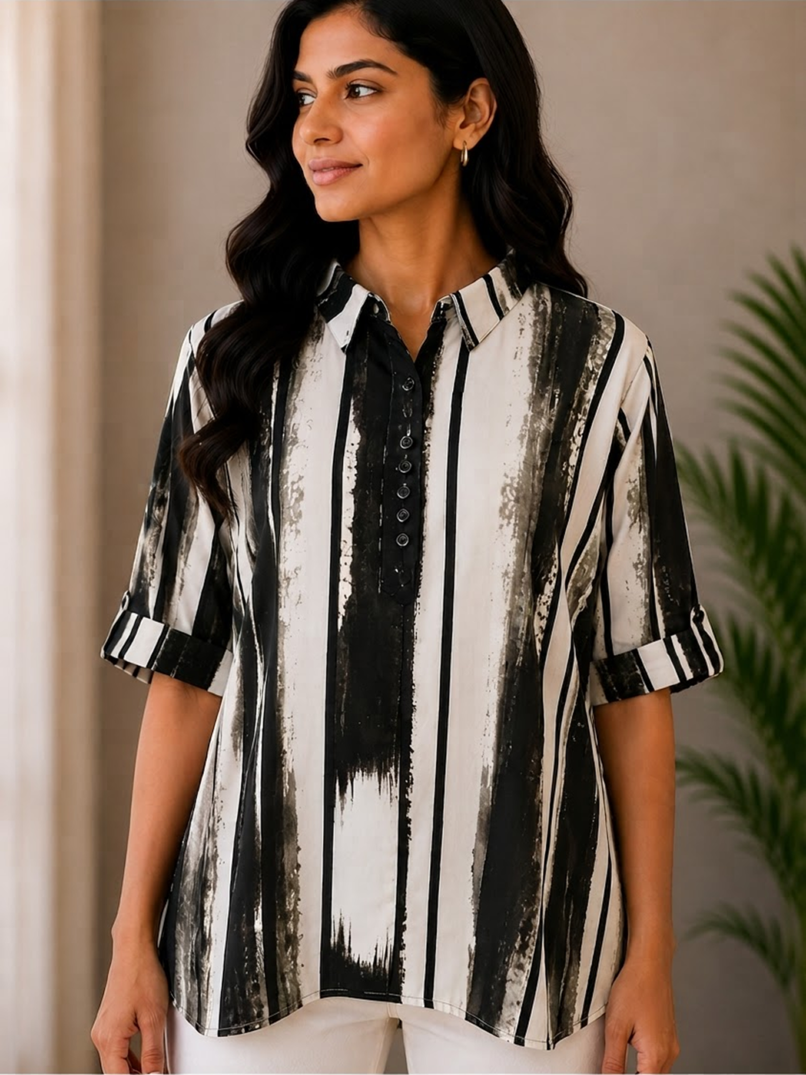 Black & White Striped Printed Women's Top - Image 3