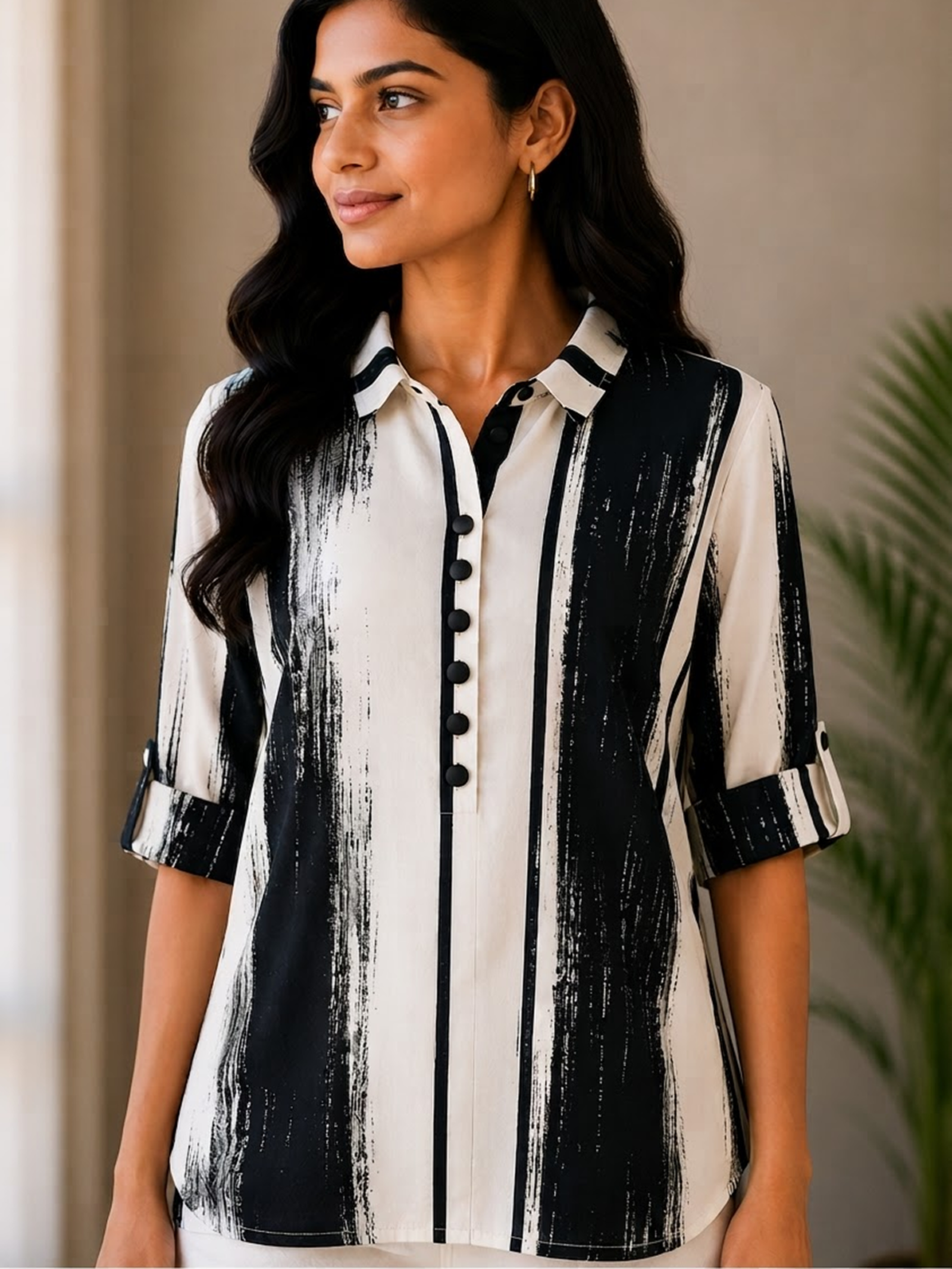 Black & White Striped Printed Women's Top - Image 5