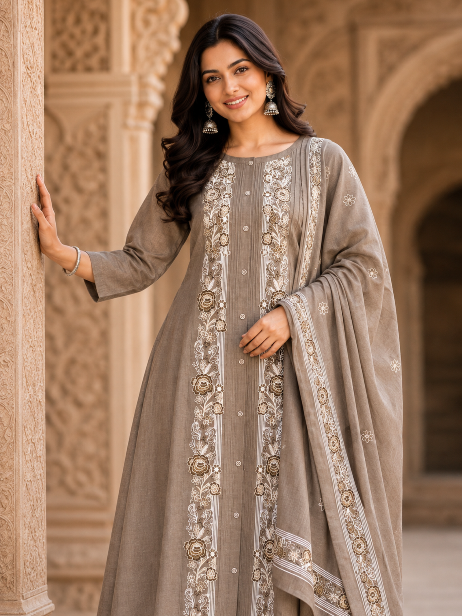 Premium Embroidered A-Line Kurti Set with Printed Dupatta - Image 4