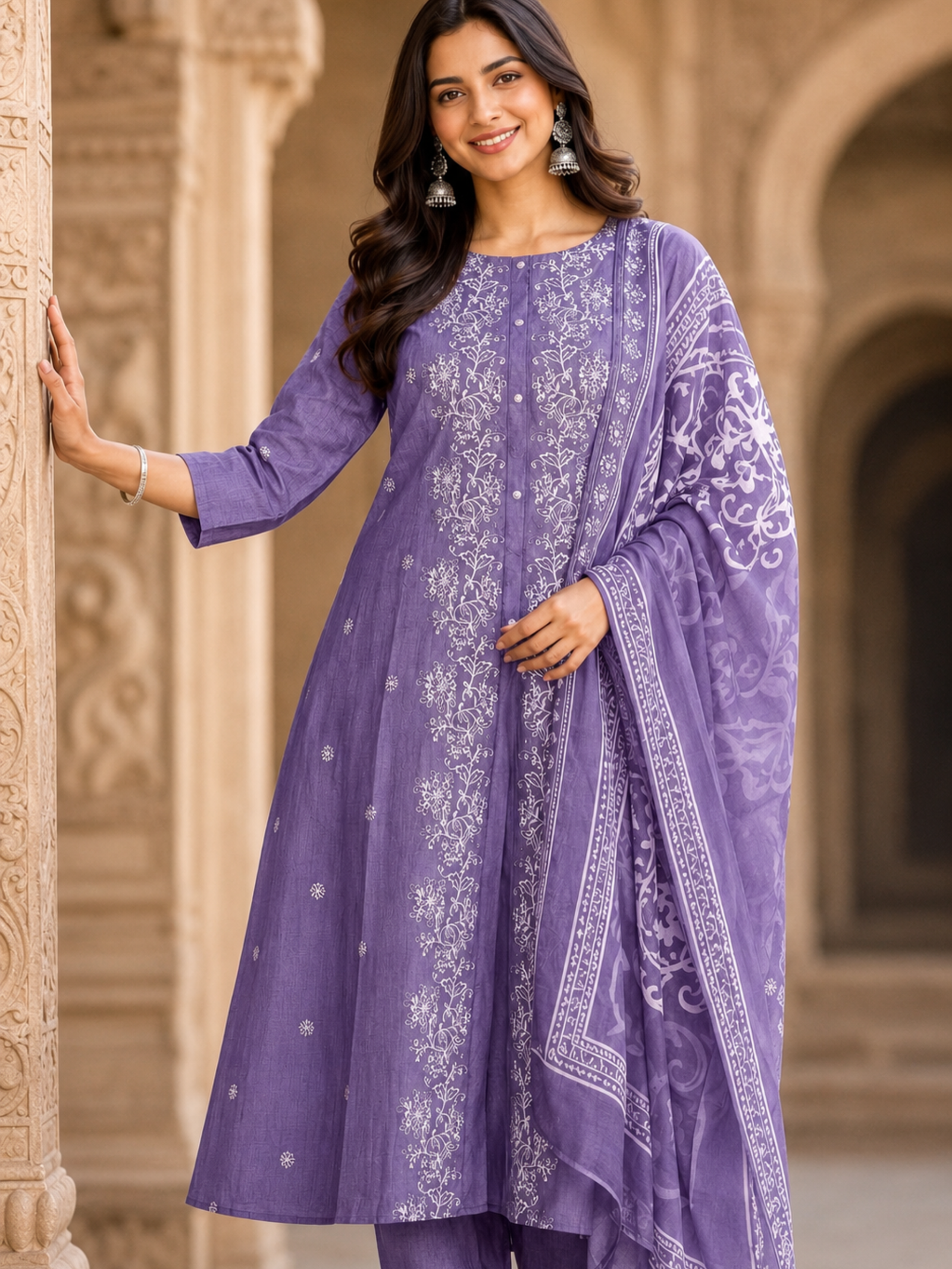 Premium Embroidered A-Line Kurti Set with Printed Dupatta - Image 6