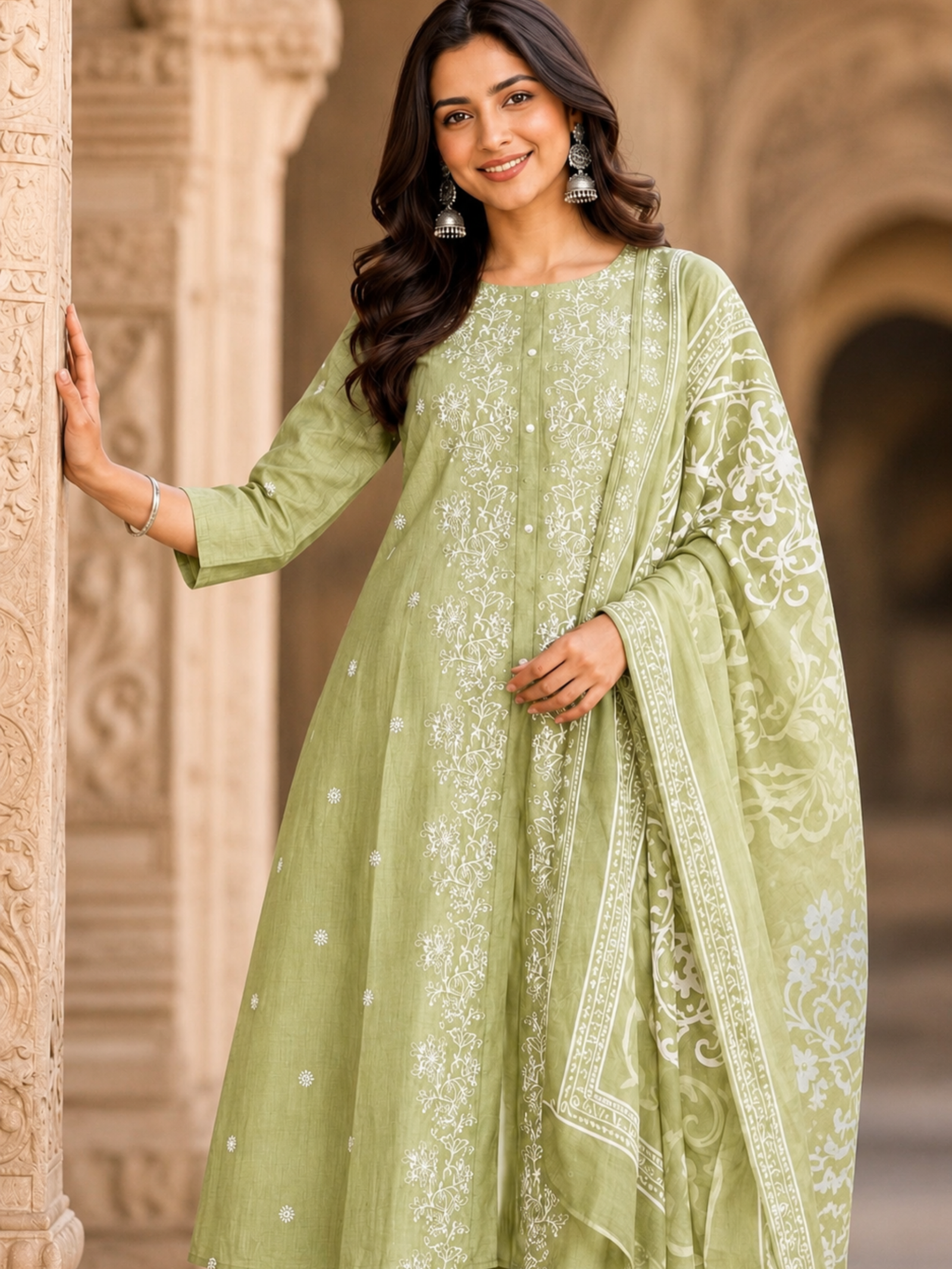 Premium Embroidered A-Line Kurti Set with Printed Dupatta - Image 8