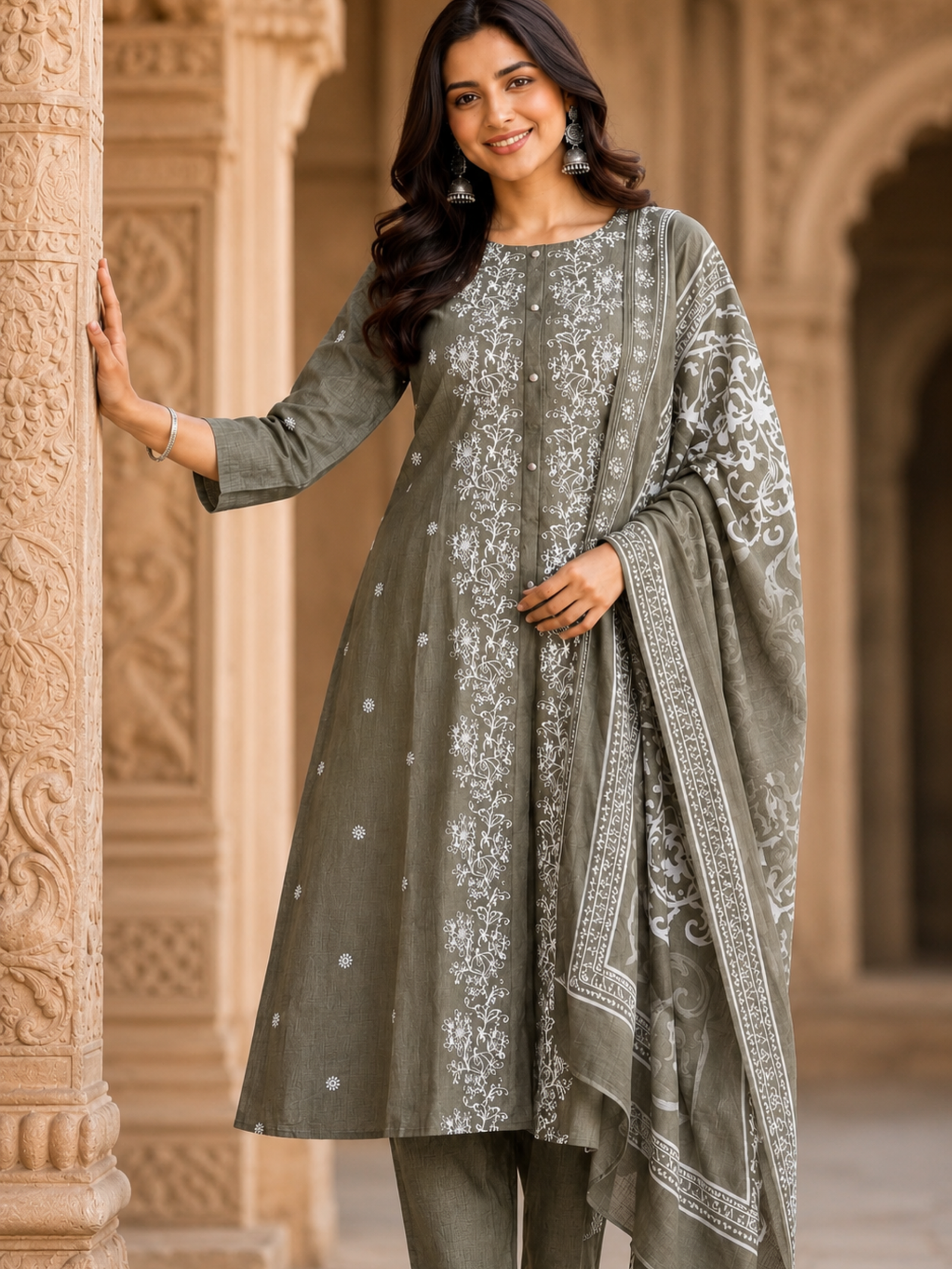 Premium Embroidered A-Line Kurti Set with Printed Dupatta - Image 10