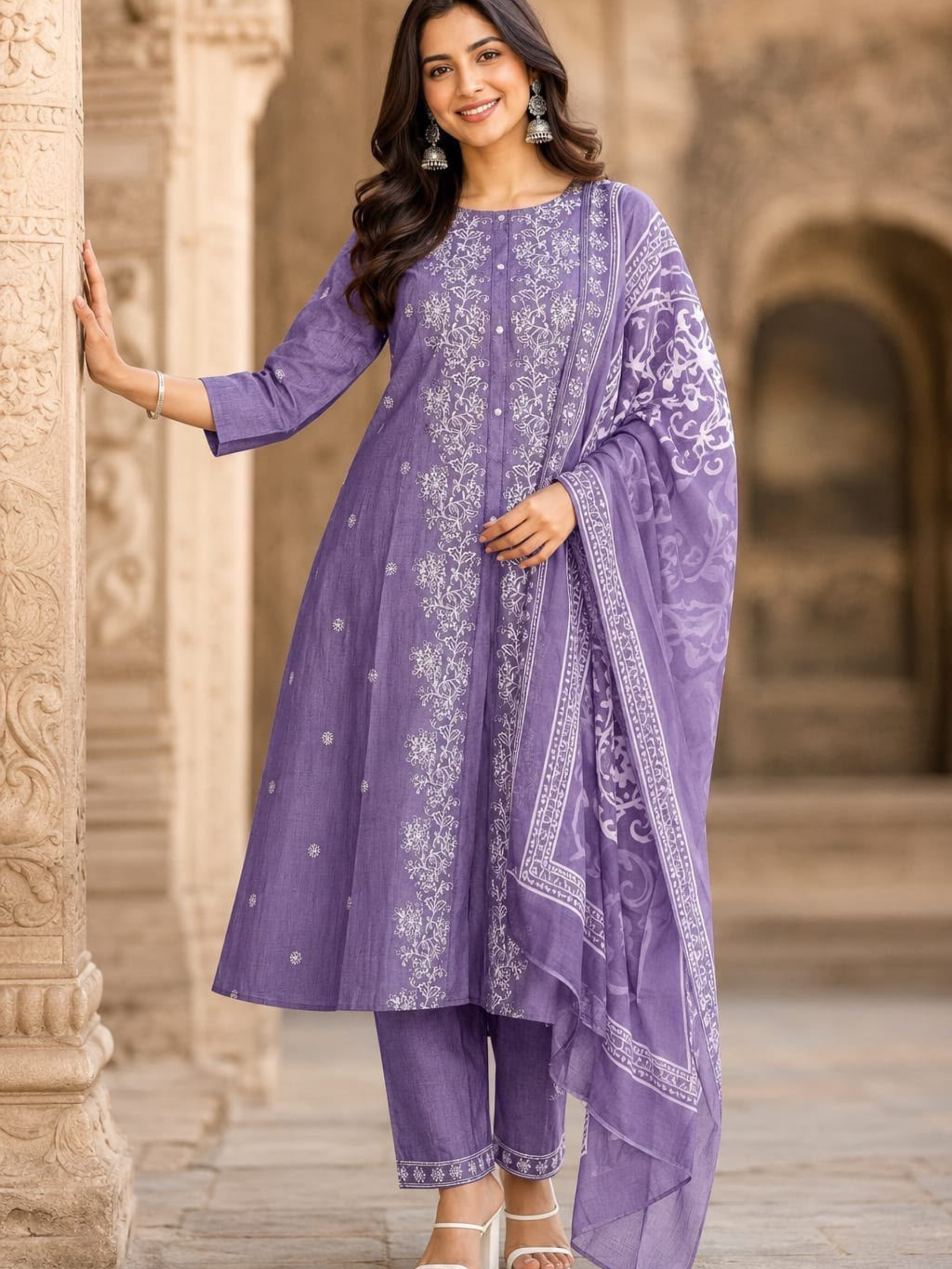Premium Embroidered A-Line Kurti Set with Printed Dupatta - Image 5