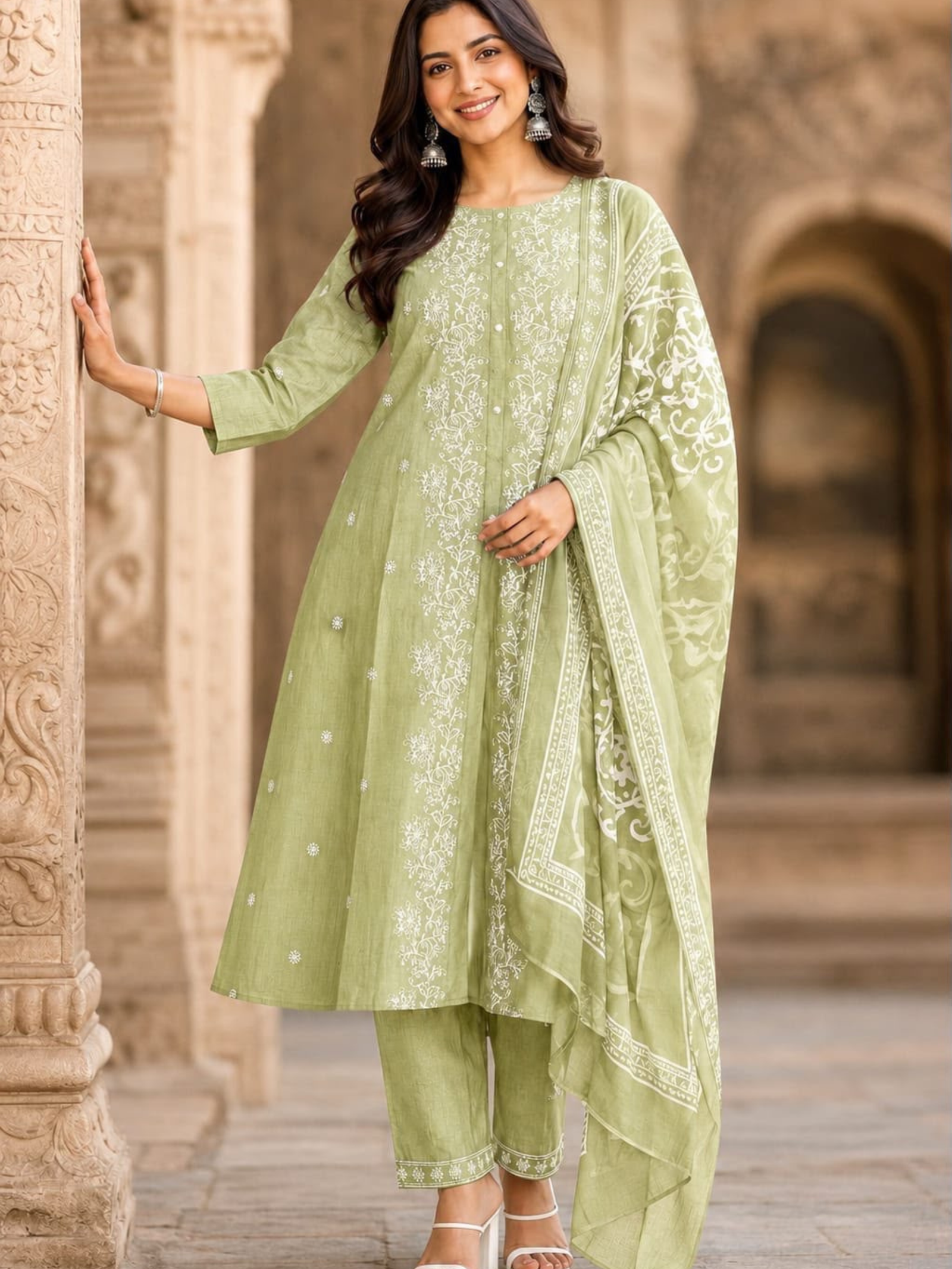 Premium Embroidered A-Line Kurti Set with Printed Dupatta - Image 7