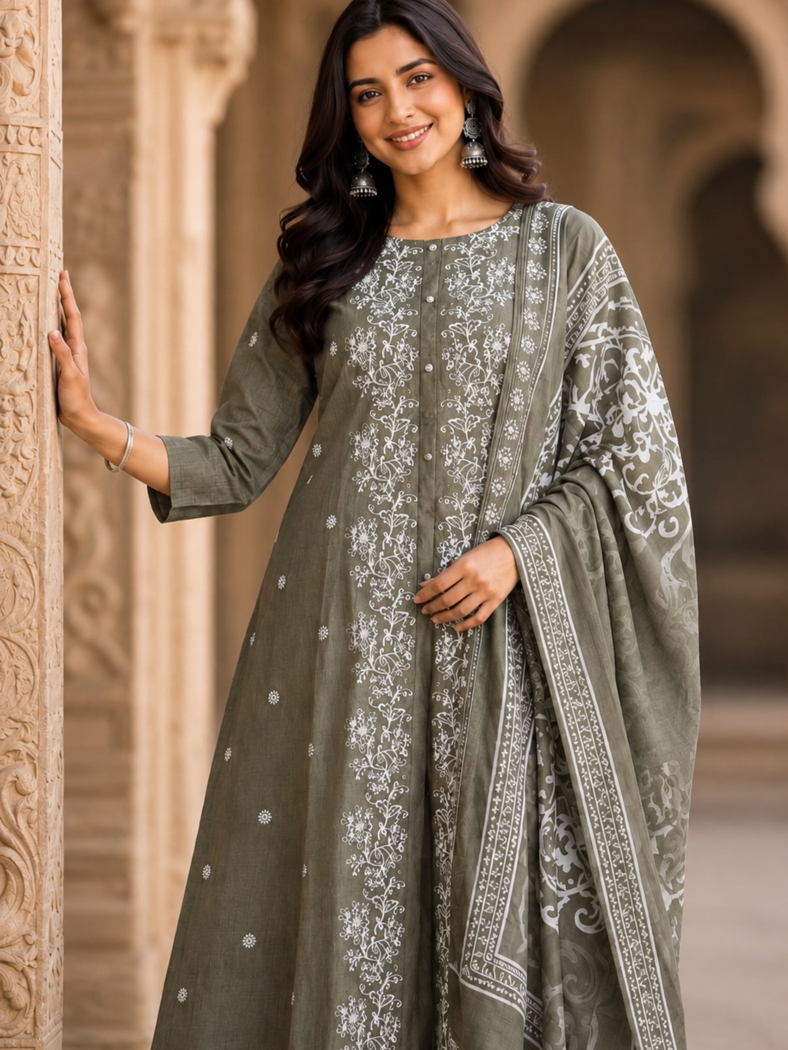 Premium Embroidered A-Line Kurti Set with Printed Dupatta - Image 9