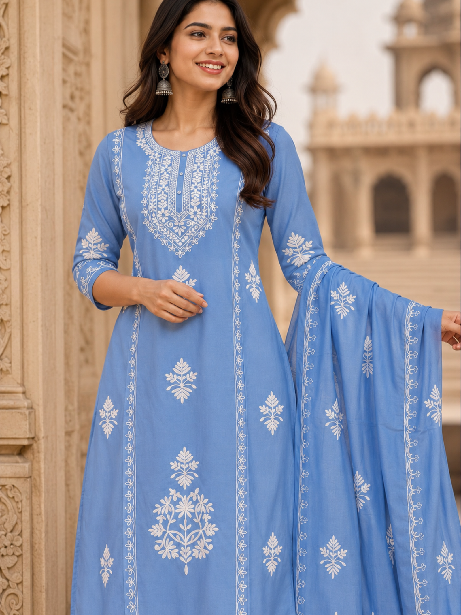 Premium Embroidered A-Line Kurti Set with Printed Dupatta - Image 12