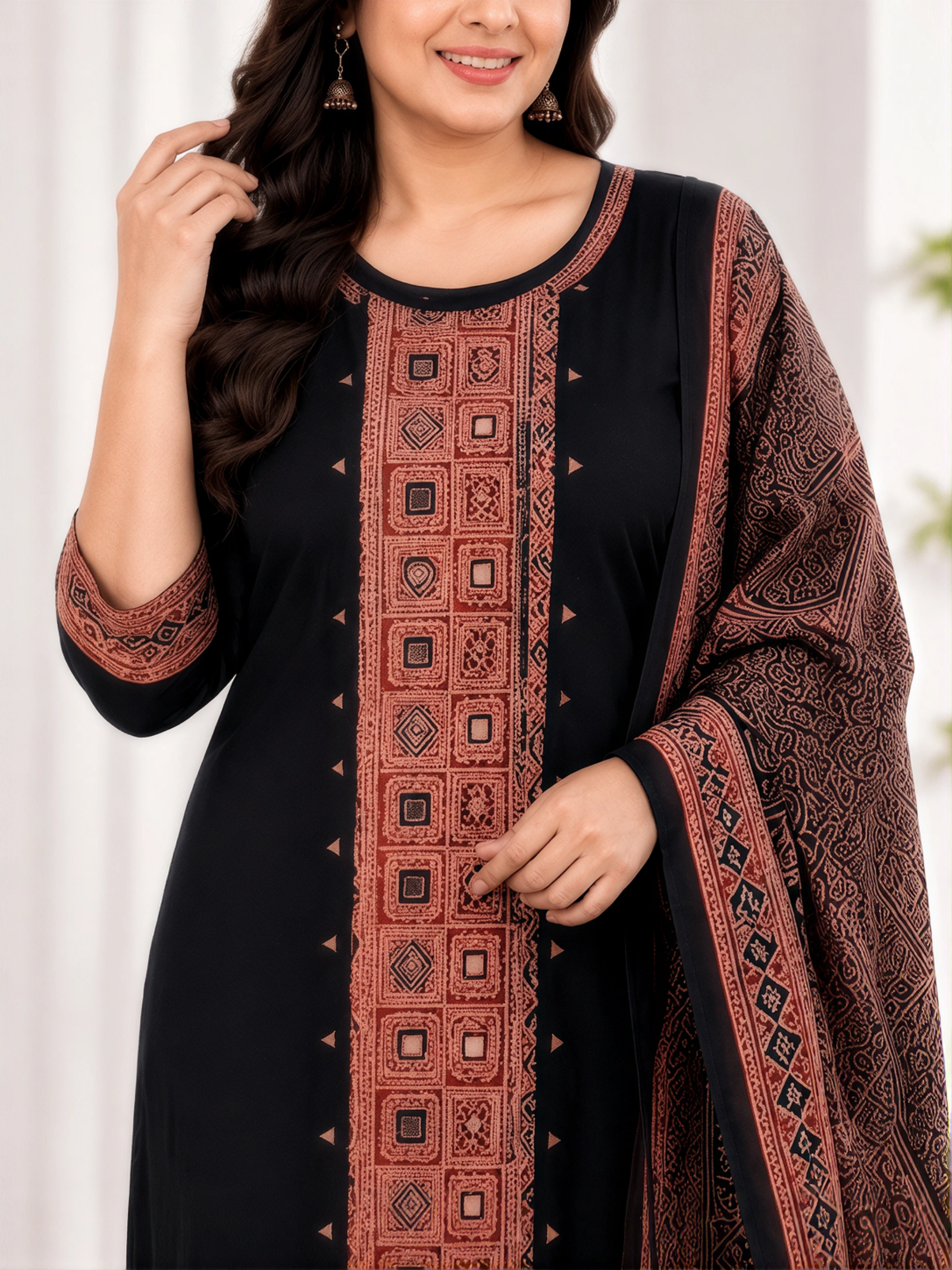 Black Printed Kurti with Matching Dupatta - Image 2