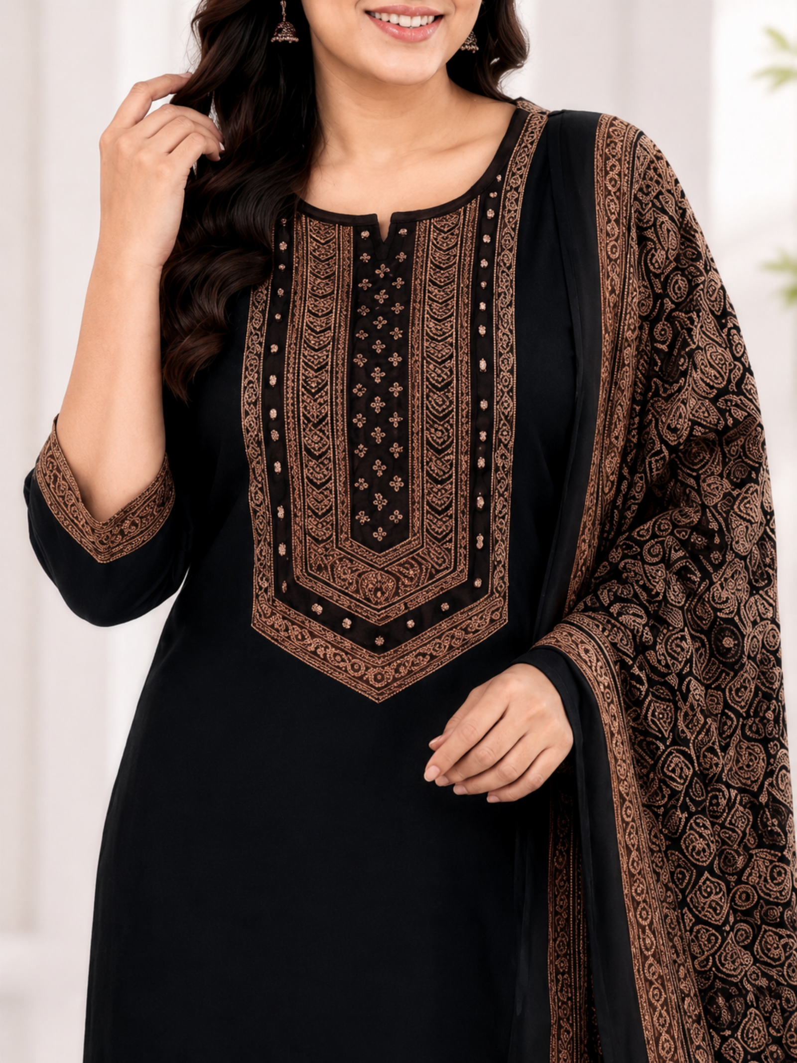 Black Printed Kurti with Matching Dupatta - Image 2