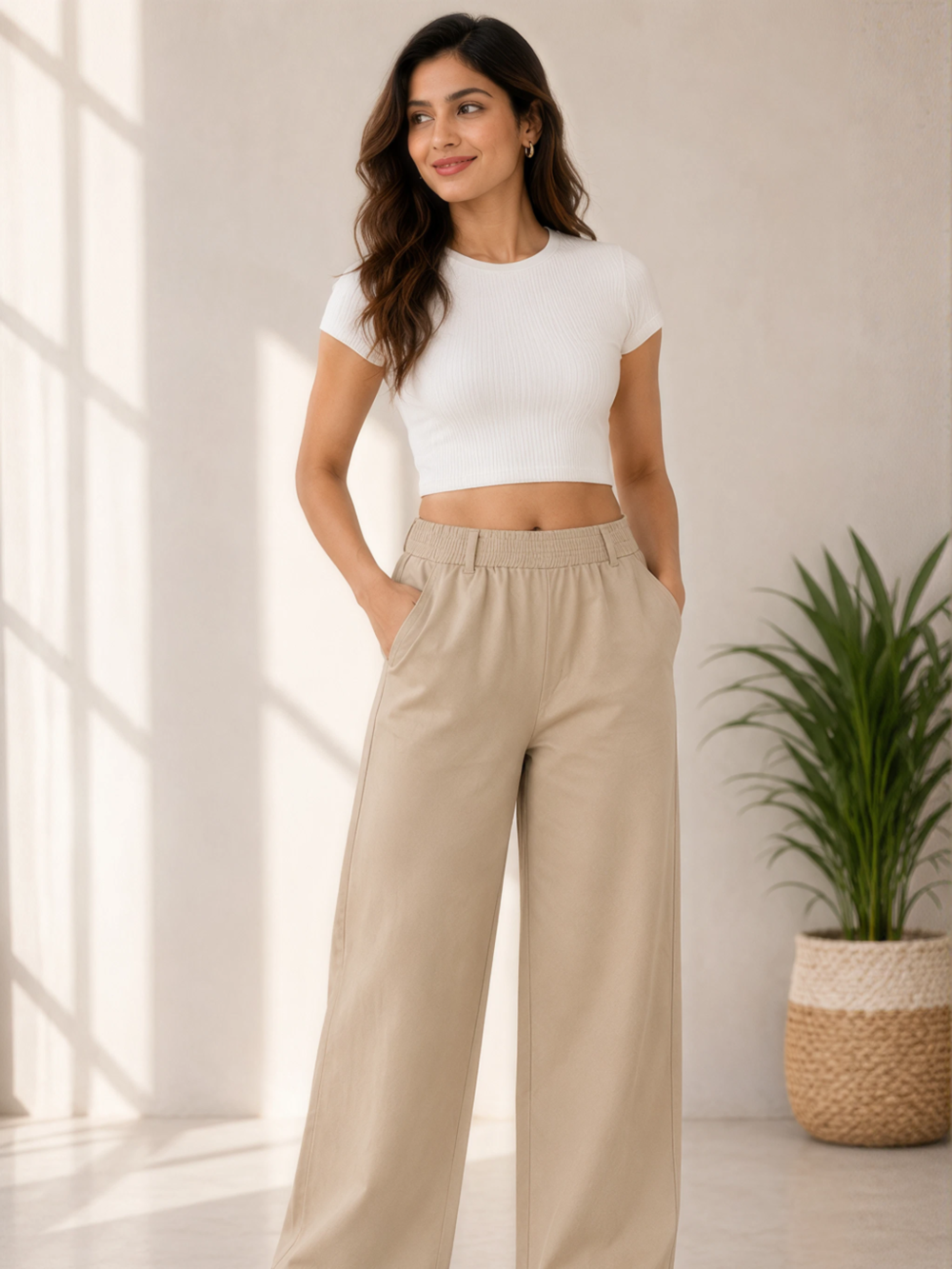 Women's Premium Lycra Wide Leg Drawstring Pants