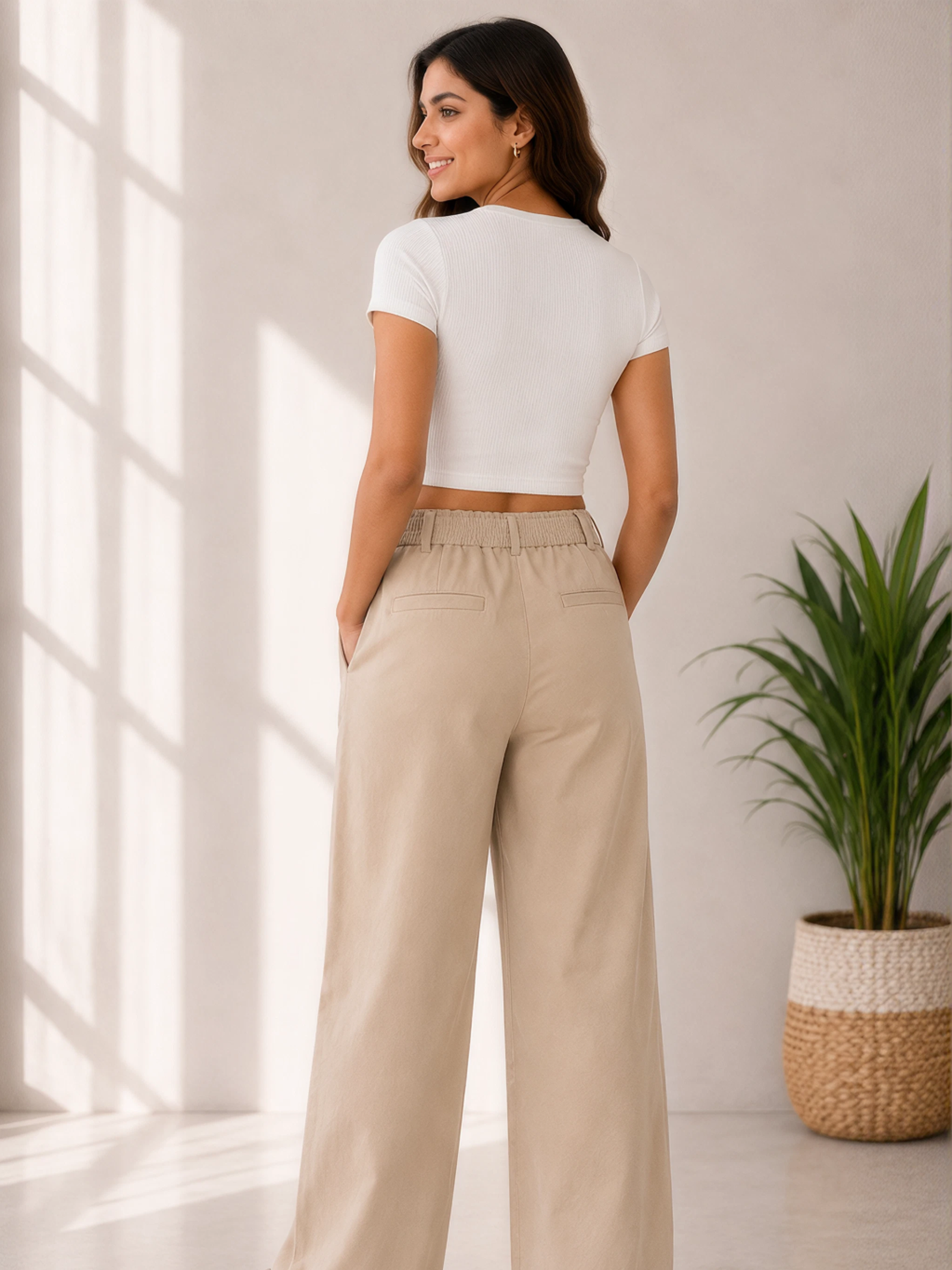 Women's Premium Lycra Wide Leg Drawstring Pants - Image 2