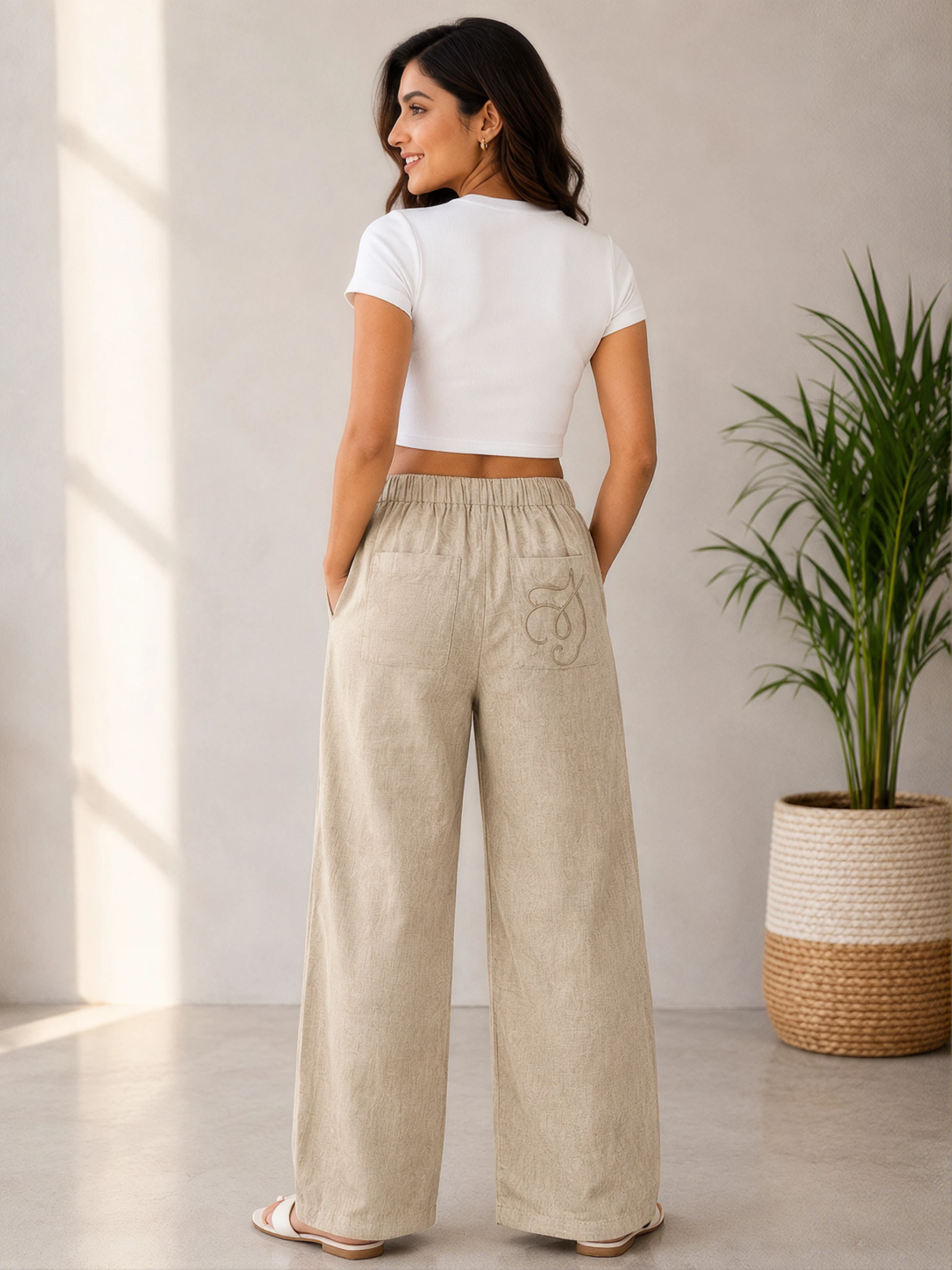 Soft Linen Wide Leg Lounge Pants for Women - Image 2
