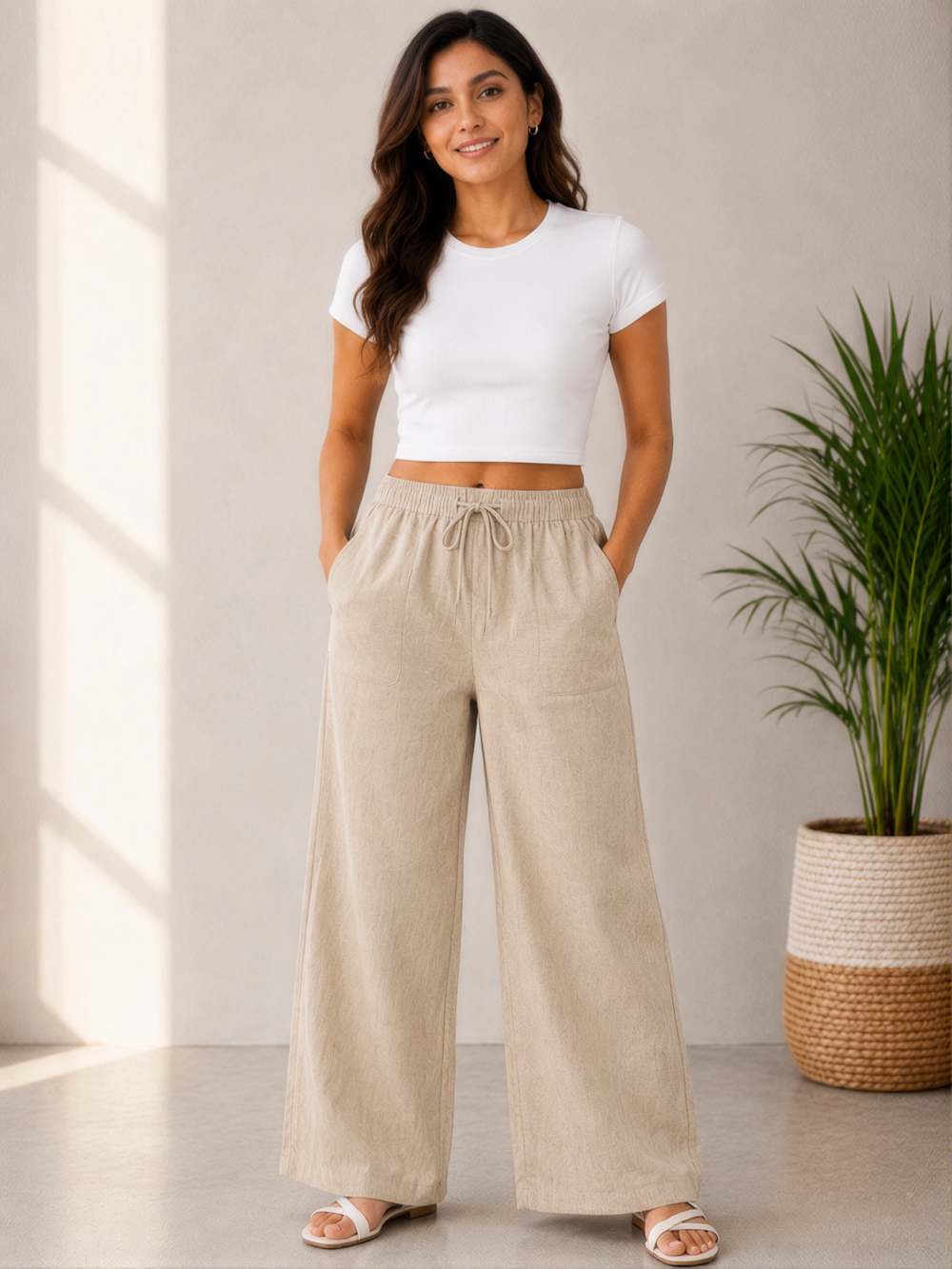 Soft Linen Wide Leg Lounge Pants for Women
