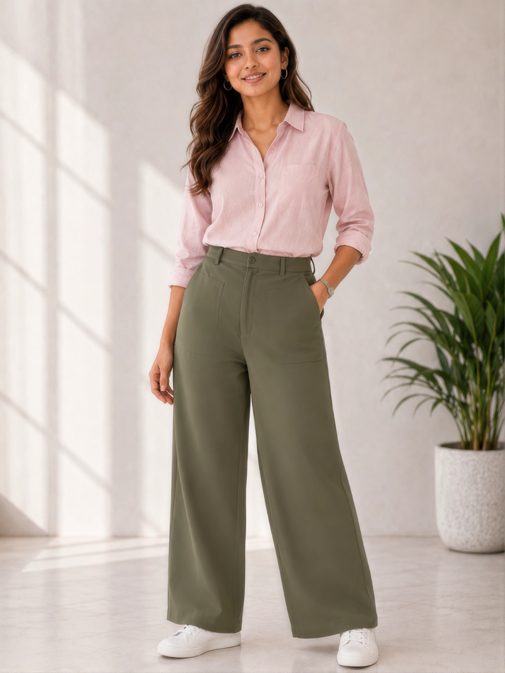 Women's Premium Linen Wide Leg Trousers