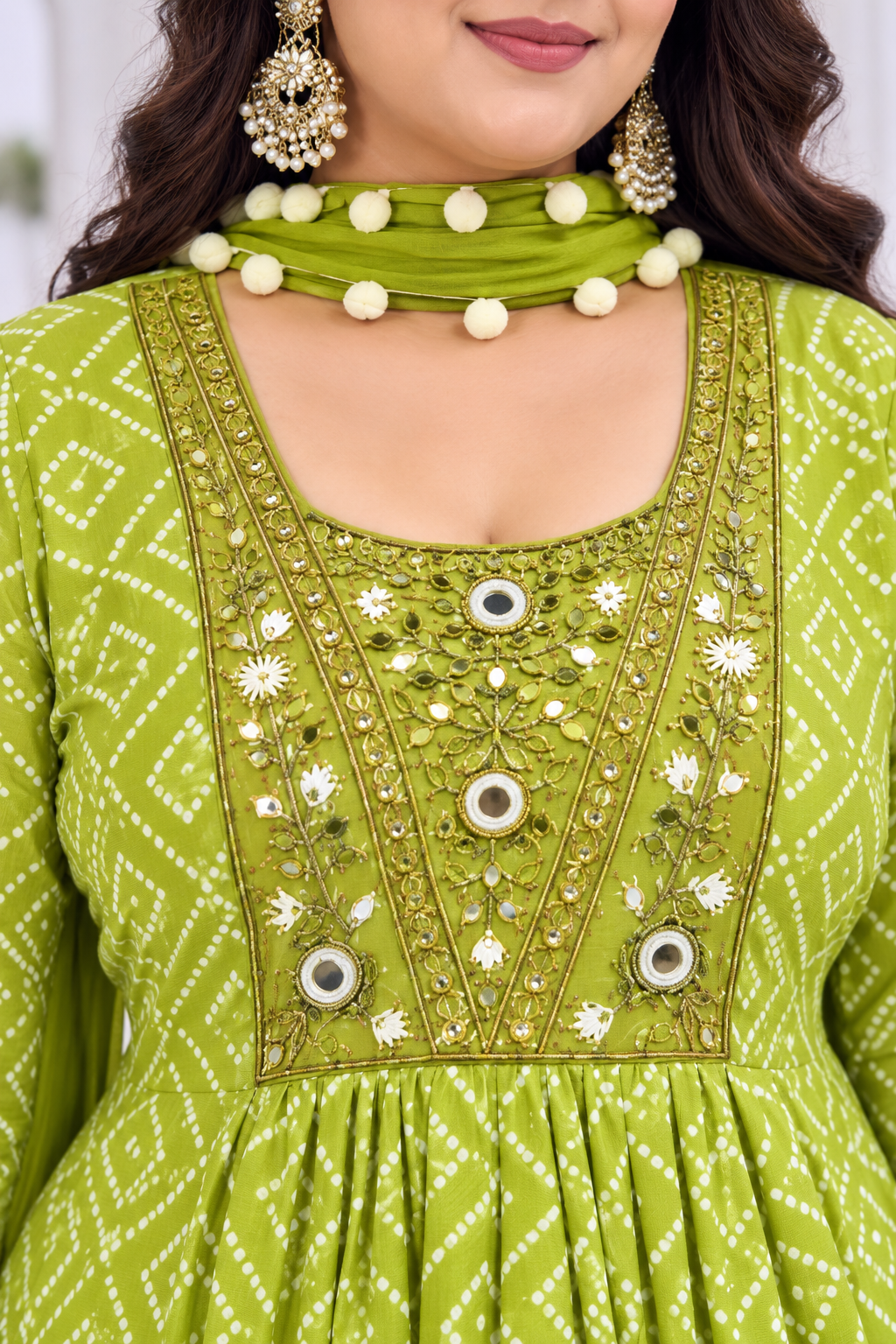 Designer Bandhani Print High-Low Kurti Palazzo Set - Image 6