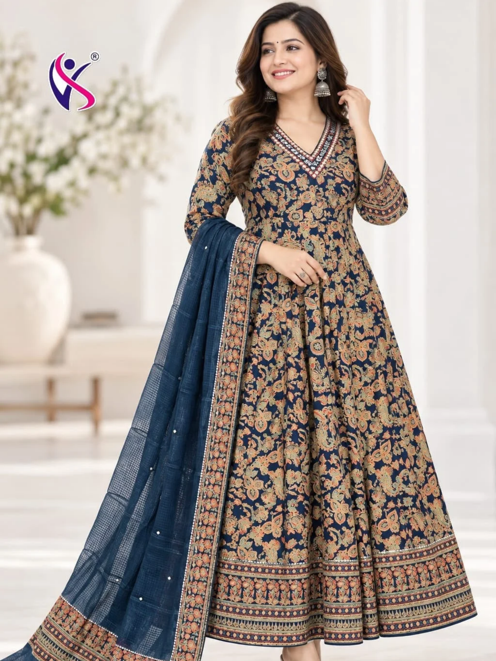 Printed Anarkali Suit with Dupatta - Image 8