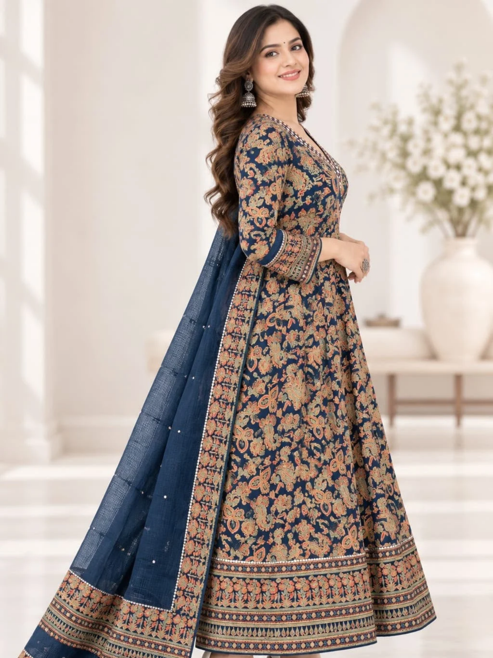Printed Anarkali Suit with Dupatta - Image 5