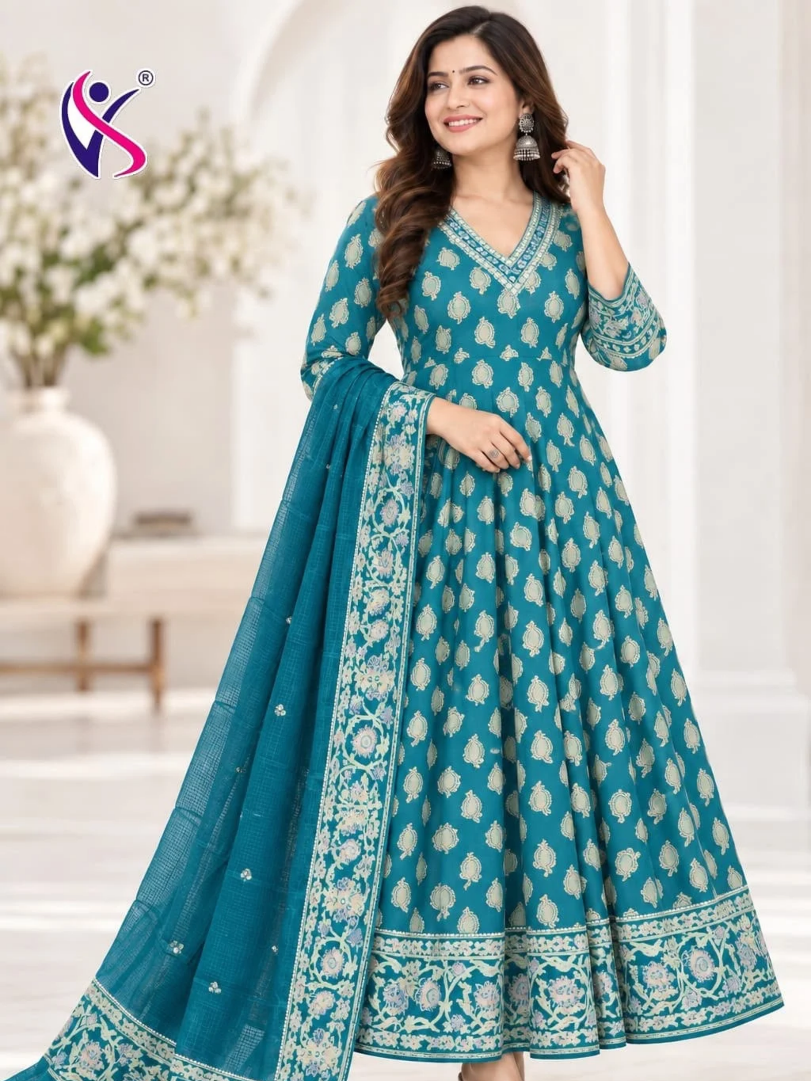 Printed Anarkali Suit with Dupatta - Image 3