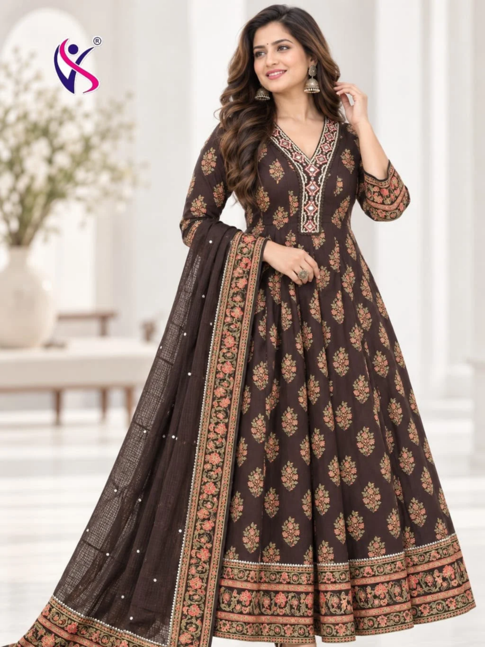 Printed Anarkali Suit with Dupatta
