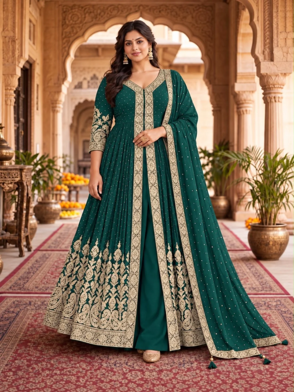 Royal Golden Work Anarkali Kurti Set