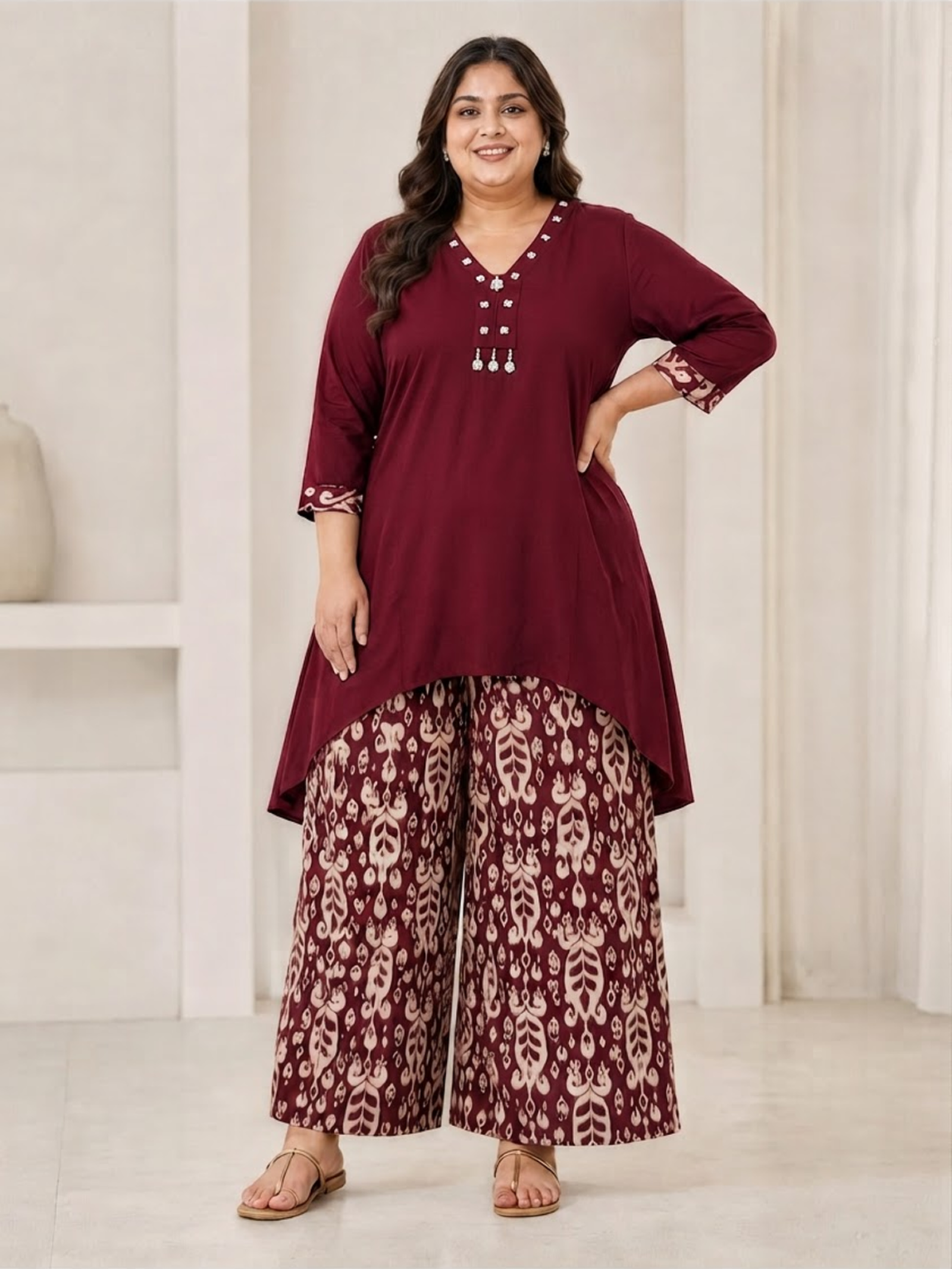 Siddhivinayak Women’s Premium A-Line Kurti with Printed Palazzo Set | 2-Piece Ethnic Wear | 3/4 Sleeves - Image 6