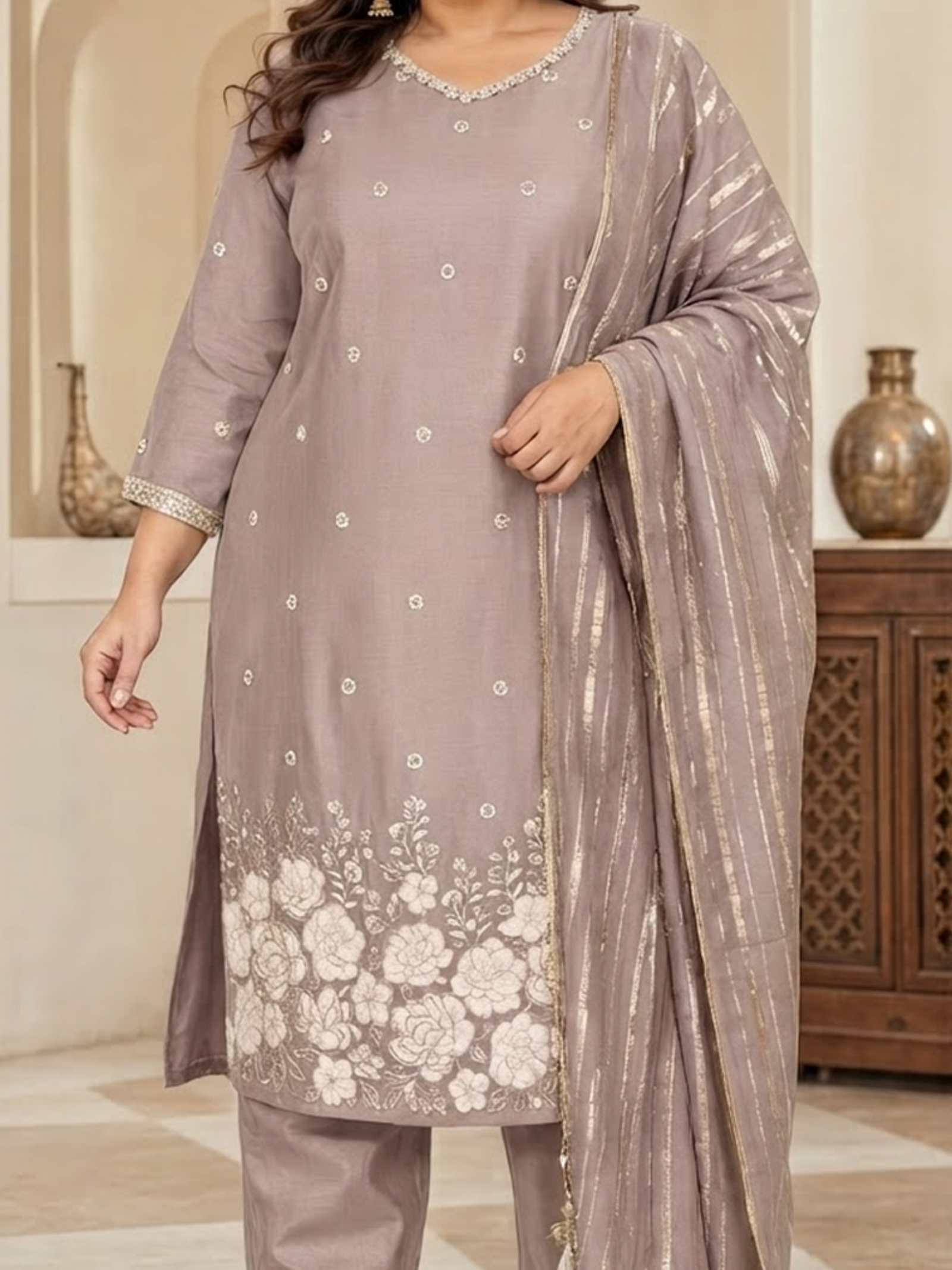 PREMIUM TWO-TONE SOFT SHIMMER SILK SUIT SET - Image 4