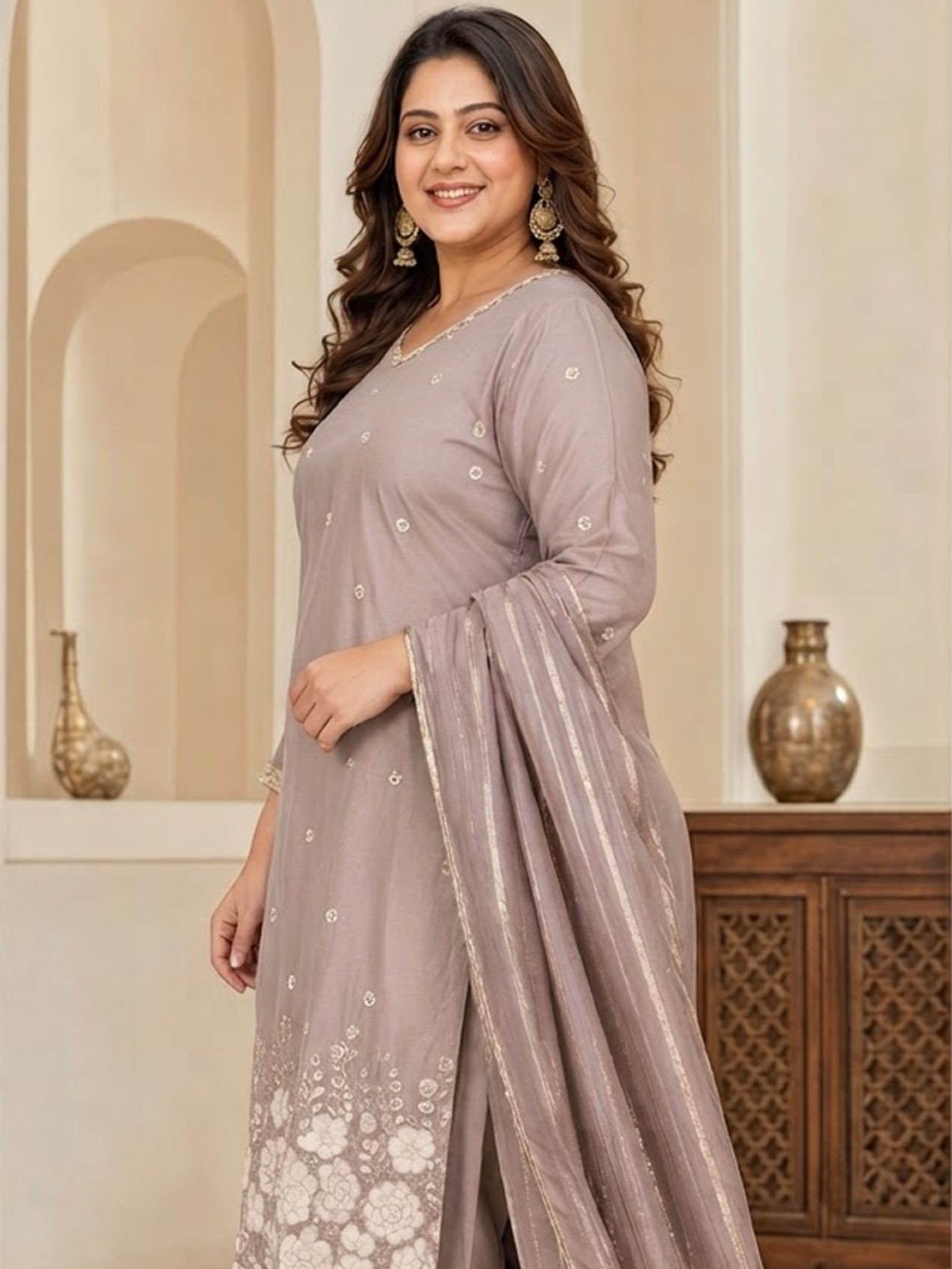 PREMIUM TWO-TONE SOFT SHIMMER SILK SUIT SET - Image 2