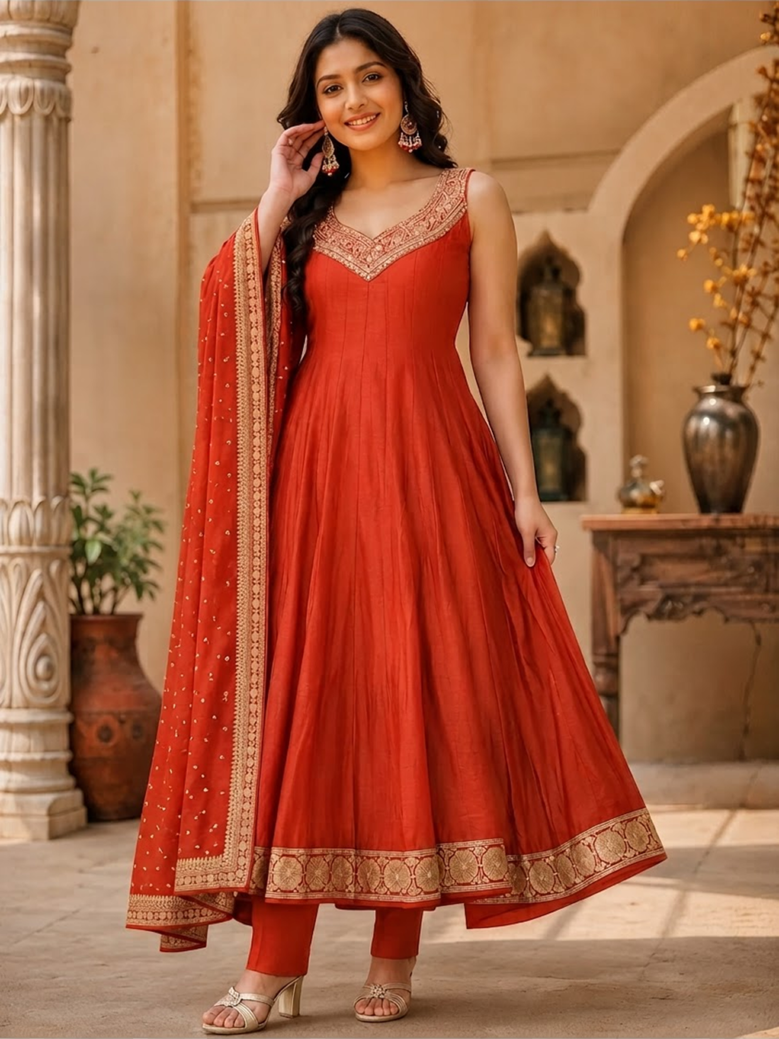 Embroidered Anarkali Kurta Set with Dupatta - Image 9